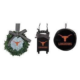 The Memory Company - Texas Longhorns Three-Pack Wreath, Sled & Circle Ornament Set - Burnt Orange