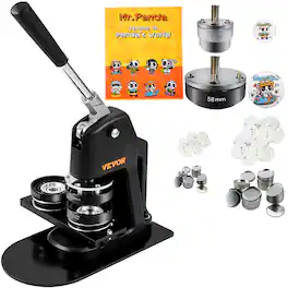 VEVOR - Button Maker Machine, Multiple Sizes 1.25+2.25 Inch Badge Punch Press Kit, Children DIY Gifts Pin Maker - Black
