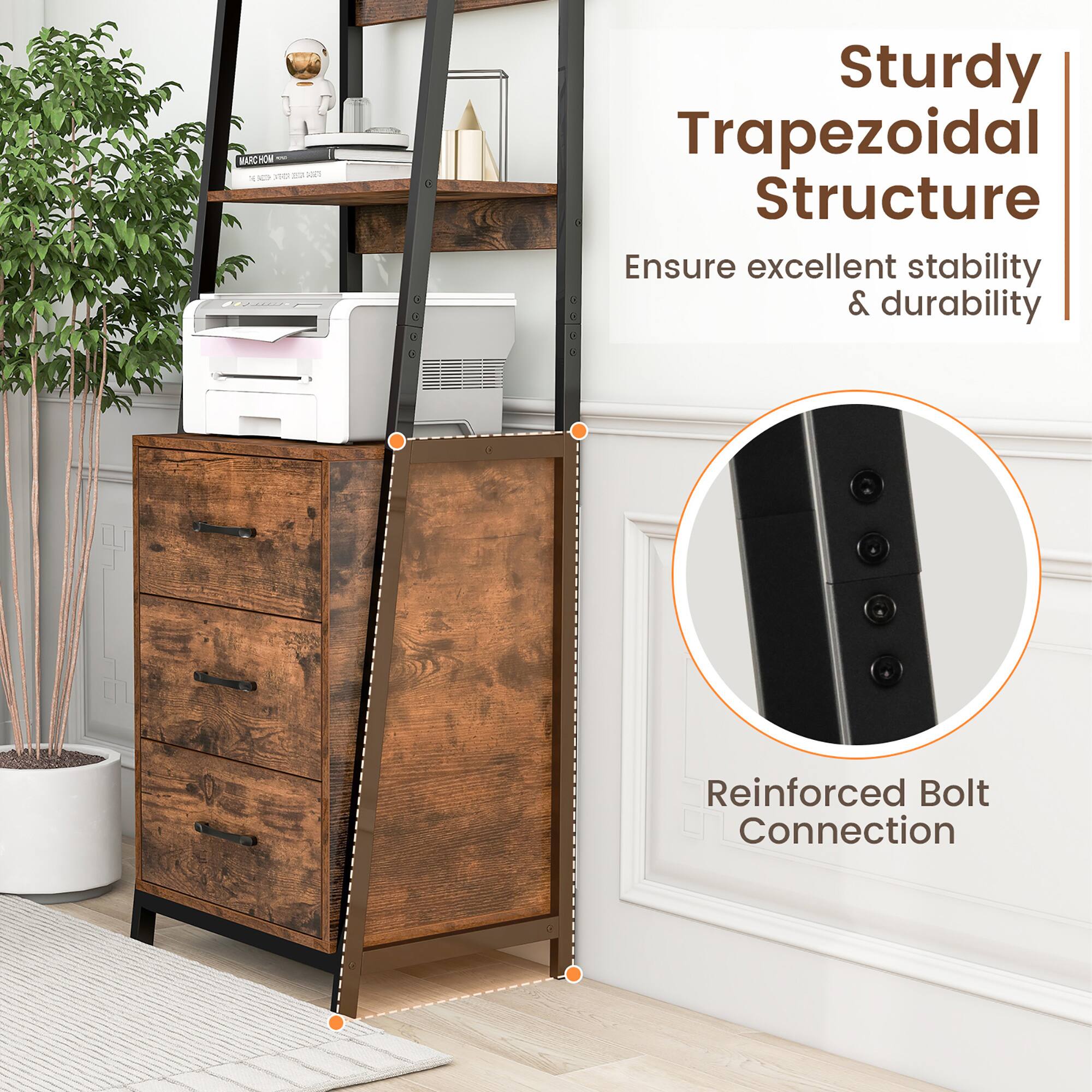 Gymax Ladder Bookshelf Tall Bookcase w/ 3 Open Shelves Printer
