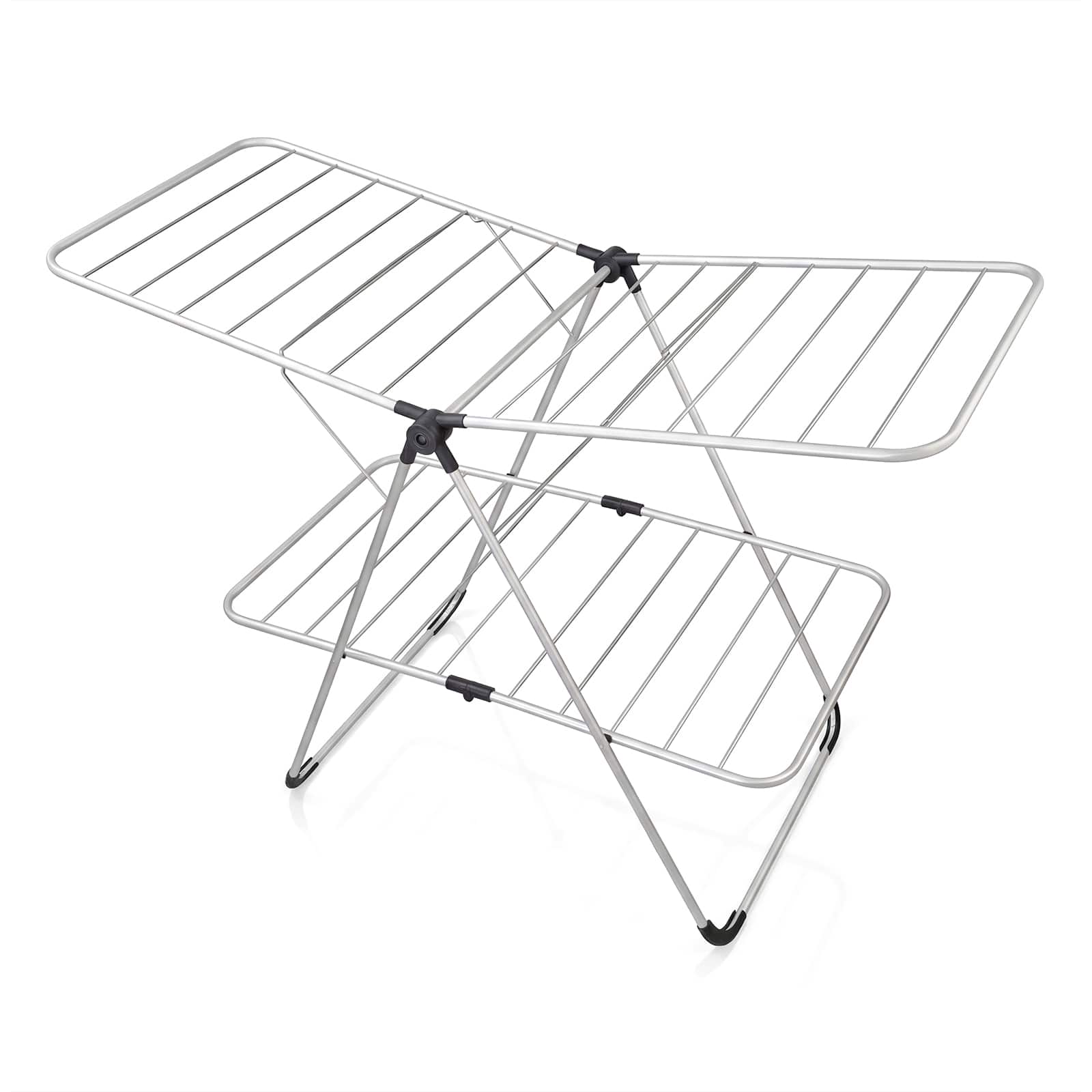 Costway - Clothes Drying Rack Foldable 2-Level Laundry Airer with Adjustable Wings - Silver