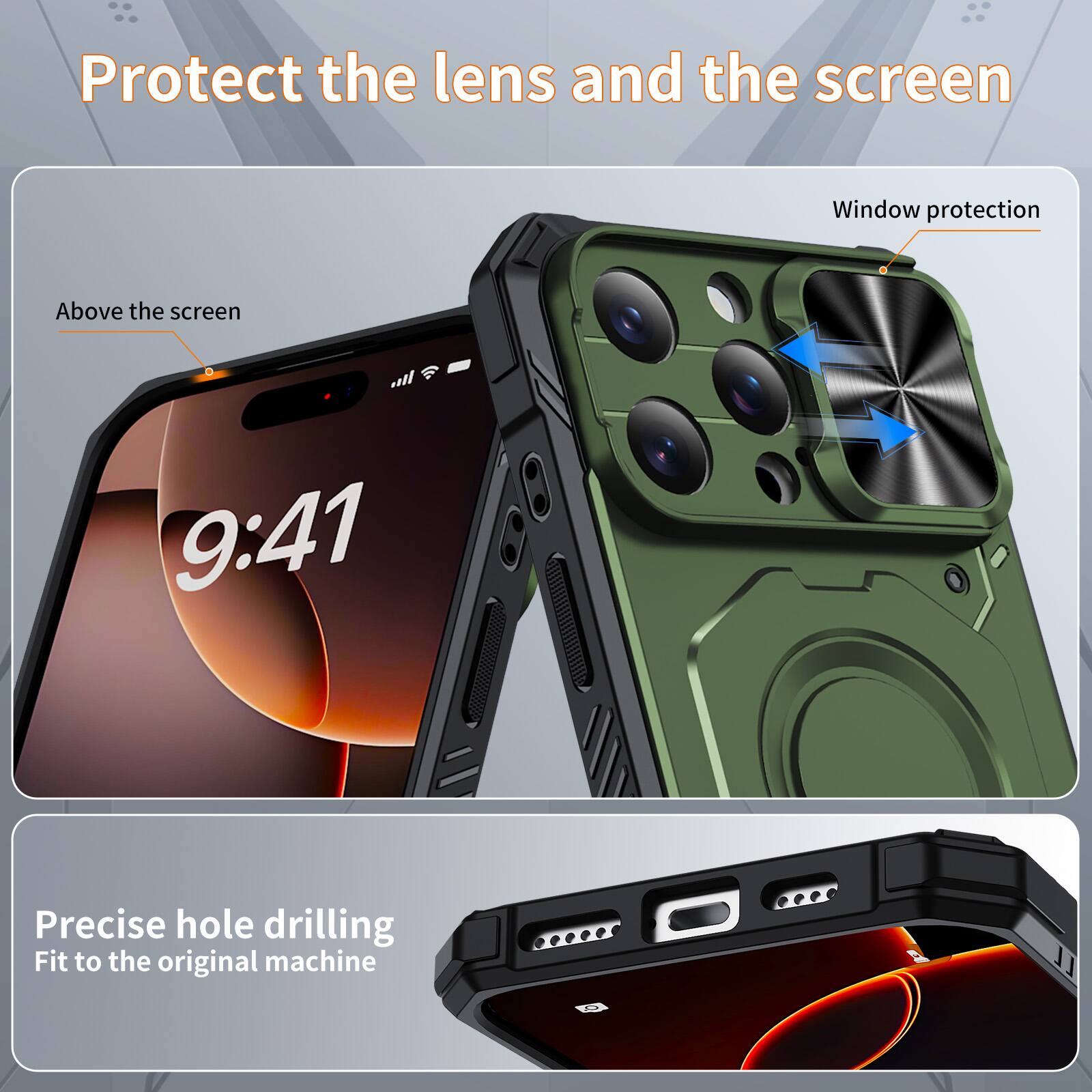Protect the lens and the screen

Window protection

Above the screen

9:41

Precise hole drilling

Fit to the original machine