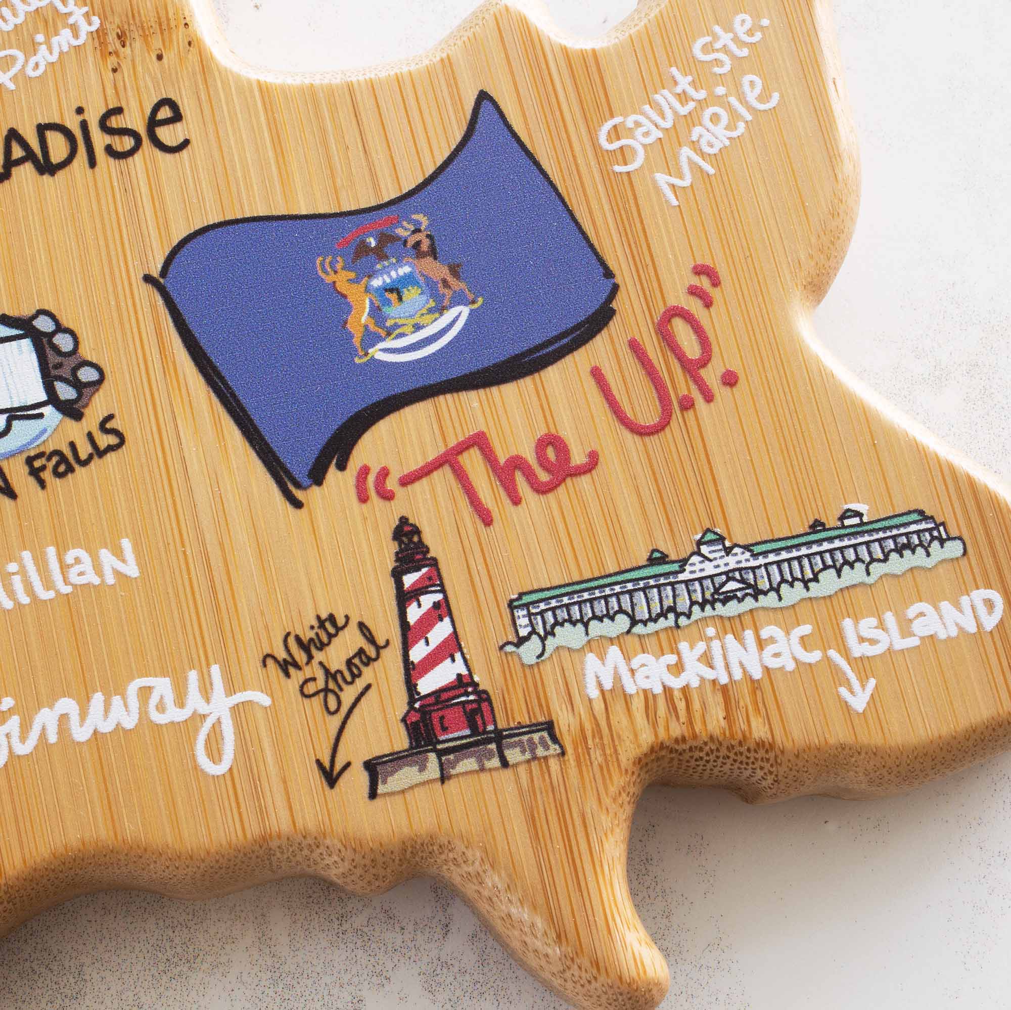 OY Ste. Point ADiSe Sault Marie FALLS U.P.  
"The U.P."  
Mackinac ISLAND  
White Shoal  
Millan  
Sault Ste. Marie  
Paradise  
Inland  
Way