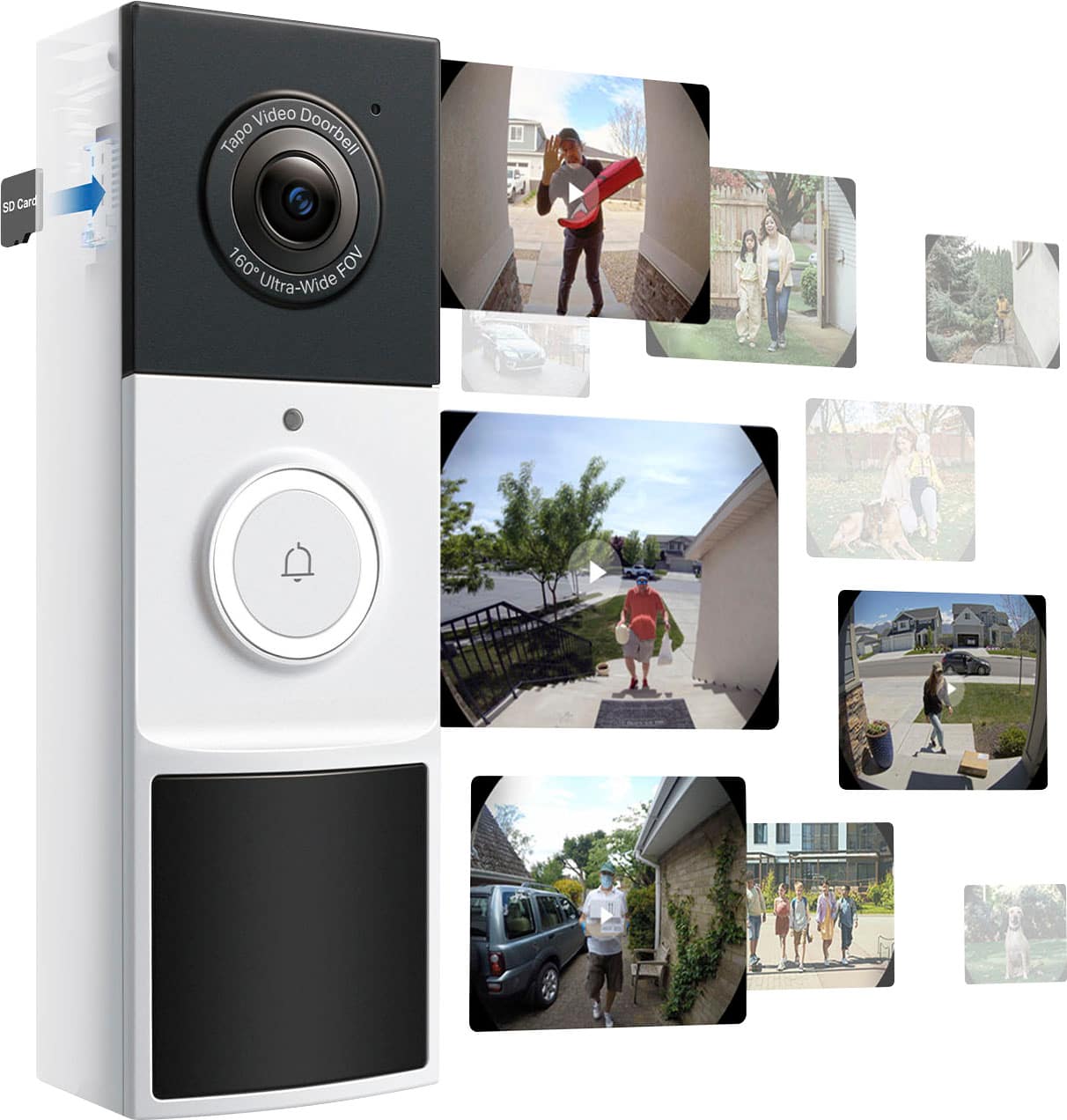 The text on the image reads "SD-Car Video Tapo Doorbell 160 FOV Ultra-Wide."
