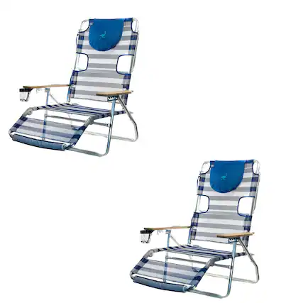 Front. Ostrich - Ostrich 3-N-1 Aluminum Multi-Position Reclining Beach Chair, Striped (2 Pack) - Striped.