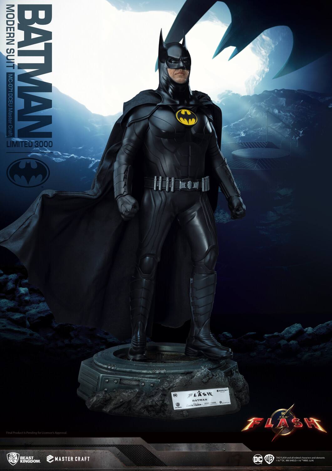 MODERN SUIT  
BATMAN  
MC-071 DCEU Master Craft  
LIMITED 3000  

Final Product is Pending for Licensor's Approval  

BEAST KINGDOM  
MASTER CRAFT  

FLASH  
BATMAN  
Limited Edition, 2019, 3000  

DC  
WB  
14 M  
S - ME  

DC  
THE FLASH and all related characters and elements are trademarks of and © DC Comics. © 2019 DC Comics. All Rights Reserved.