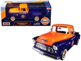 1955 Chevrolet 5100 Stepside Pickup Truck "Gulf" 1/24 Diecast Model Car by Motormax - Dark Blue And Orange