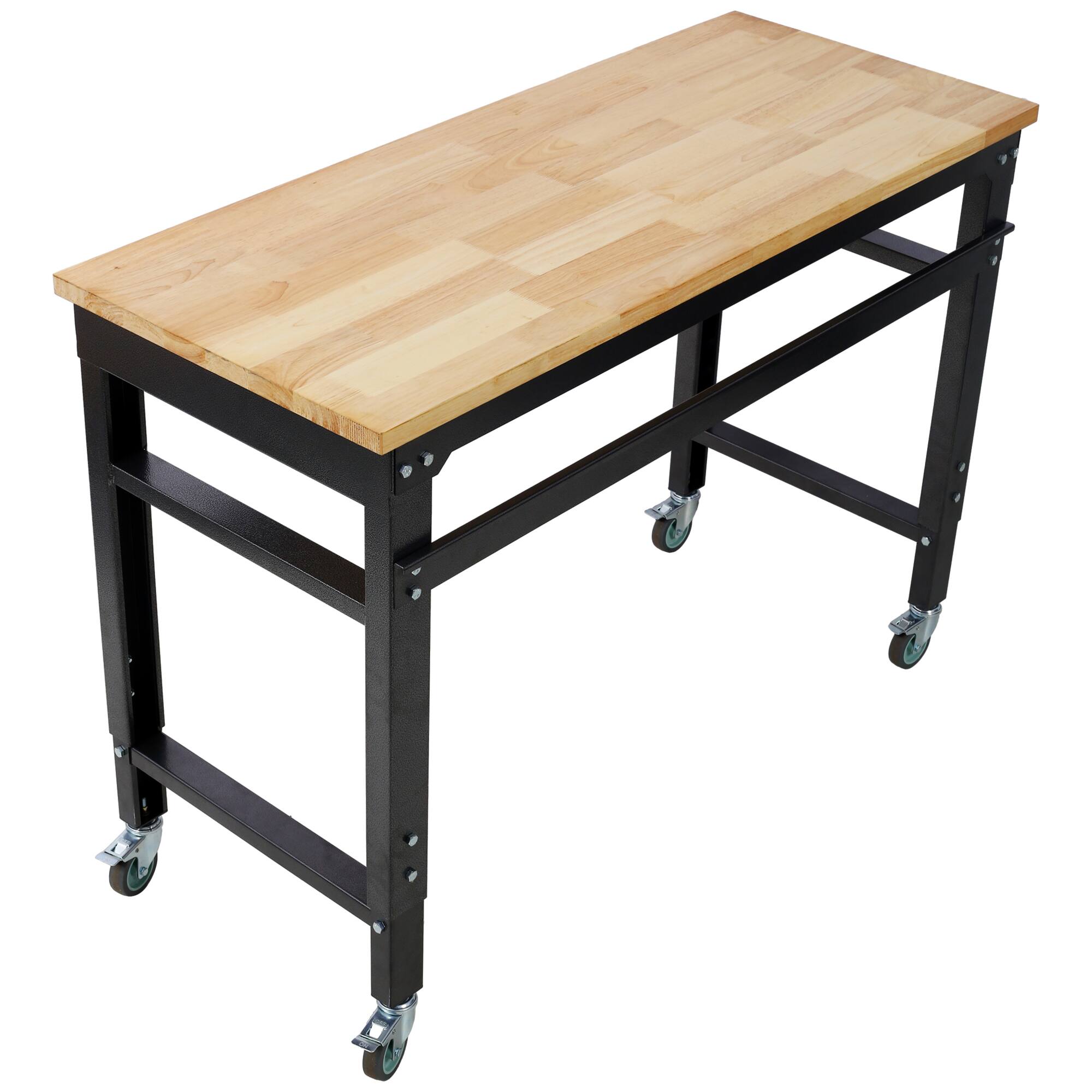 Alt View 2. GOODSILO - Adjustable Height Rolling Workbench with Durable Rubber Wood Top and Steel Frame for Garage and Workshop Use - Dark Gray,Wood.