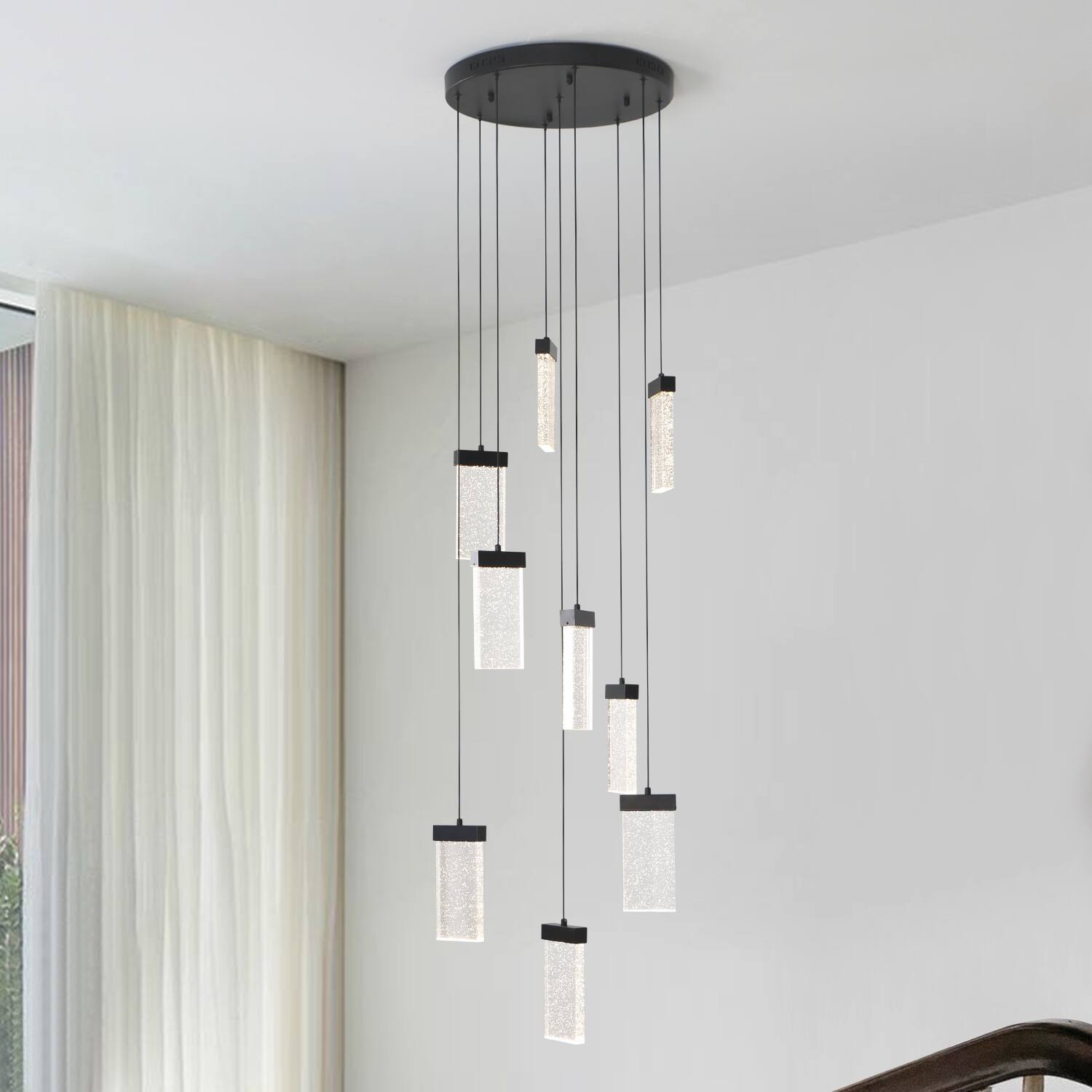 Alt View 3. Umeiluce - 9 Lights Modern Perceus Chandelier Round Base Warm Light Dimmable - Matte Black.