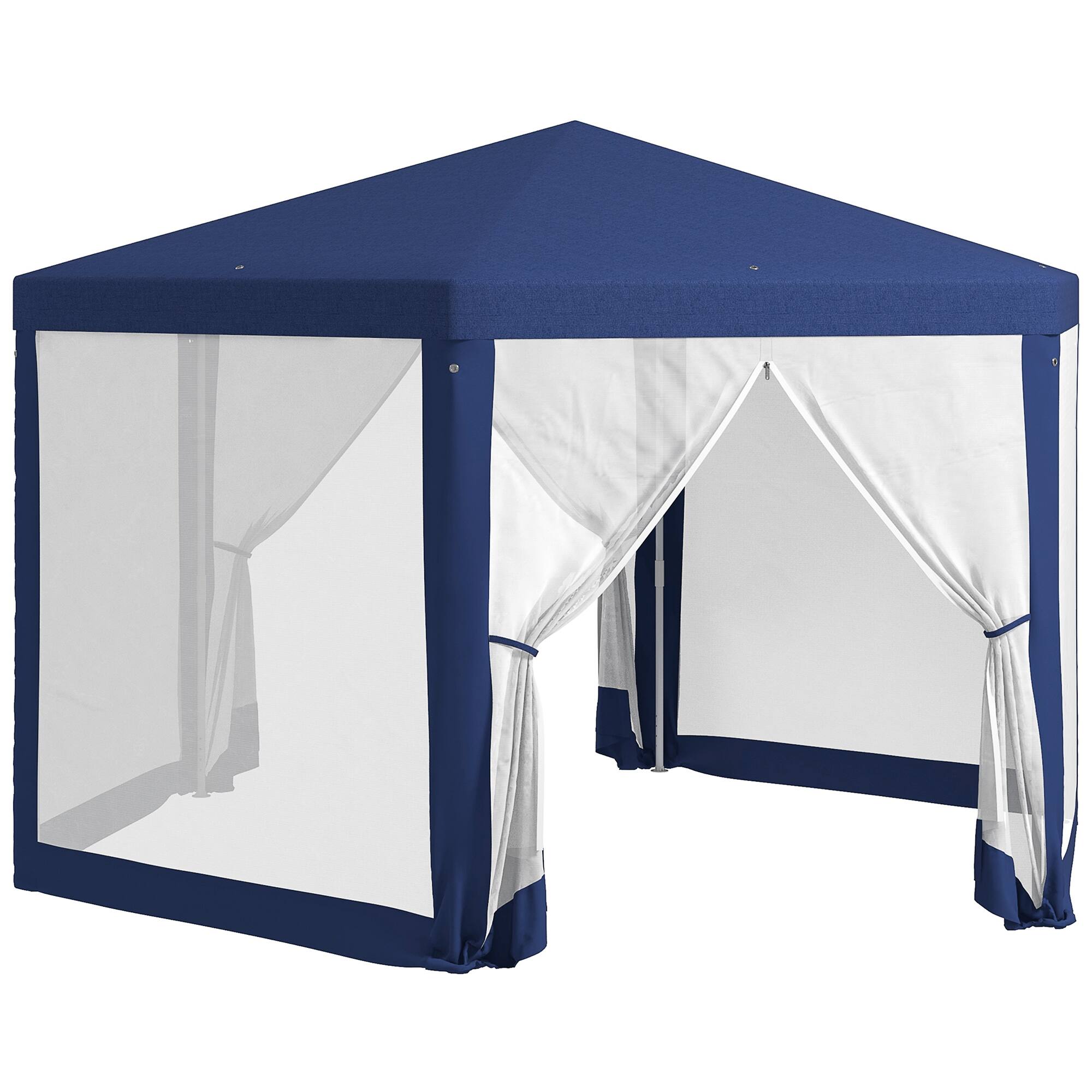 Front. Outsunny - x 11' Outdoor Party Tent, Hexagon Sun Shade Shelter Canopy w/ Protective Mesh Screen Sidewalls - Blue.