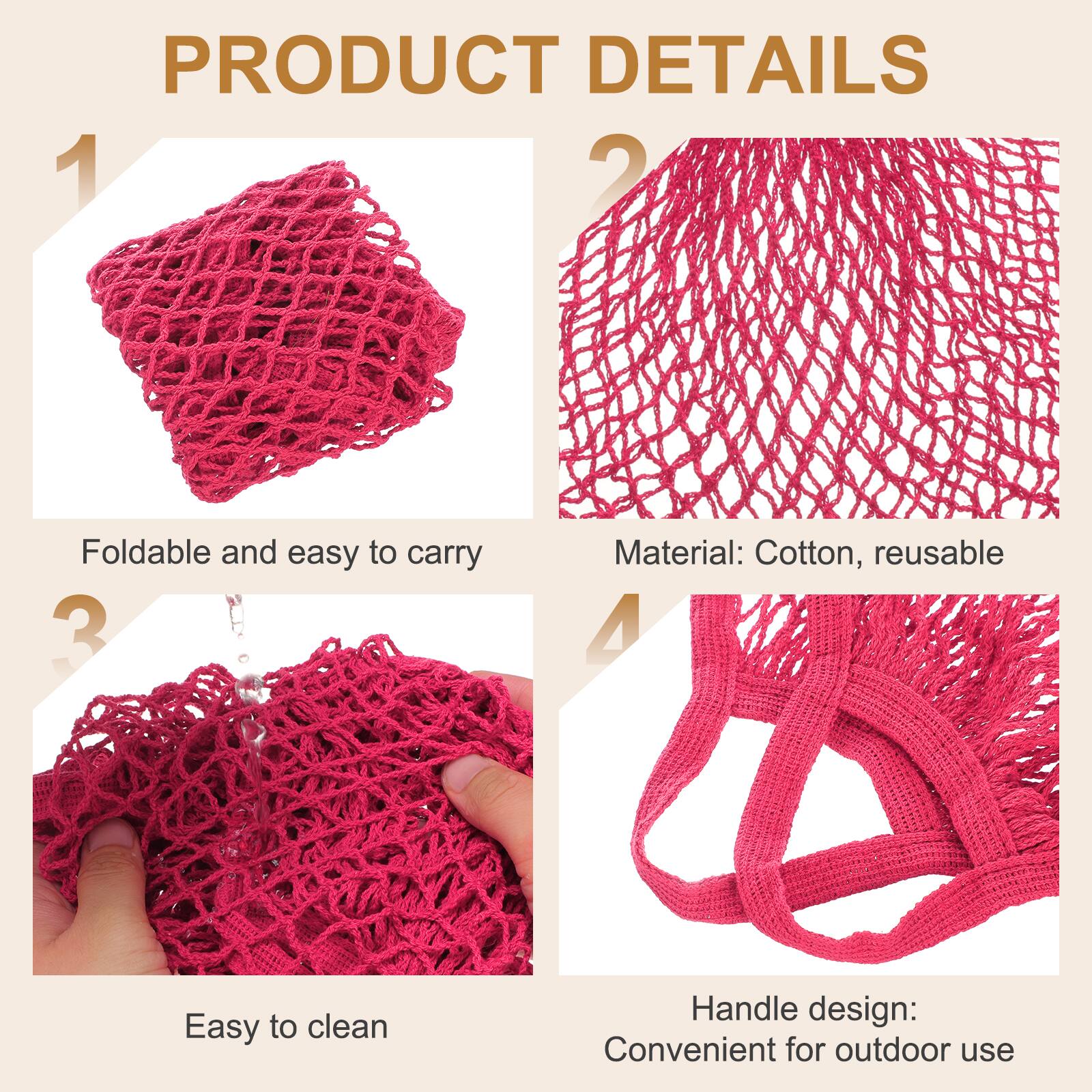 PRODUCT DETAILS

1. Foldable and easy to carry
2. Material: Cotton, reusable
3. Easy to clean
4. Handle design: Convenient for outdoor use