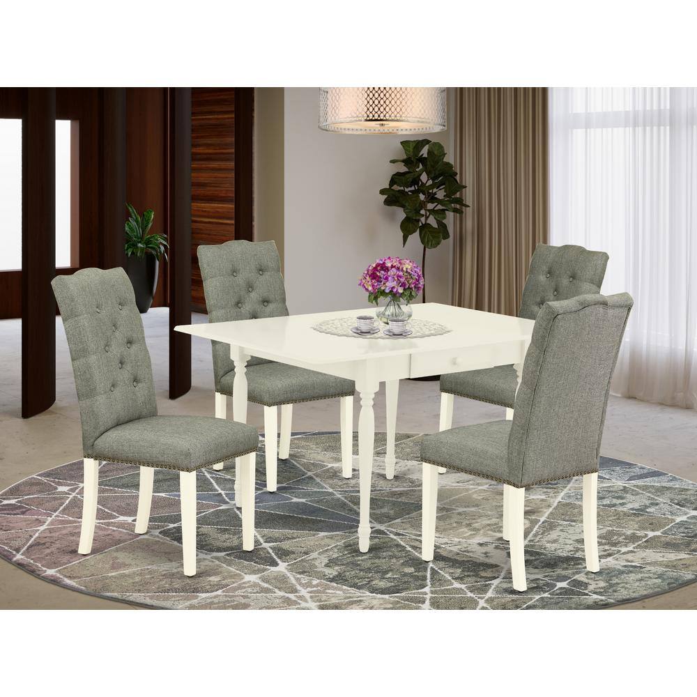 Angle. East West Furniture - Dining Room Set Linen White - Brown.