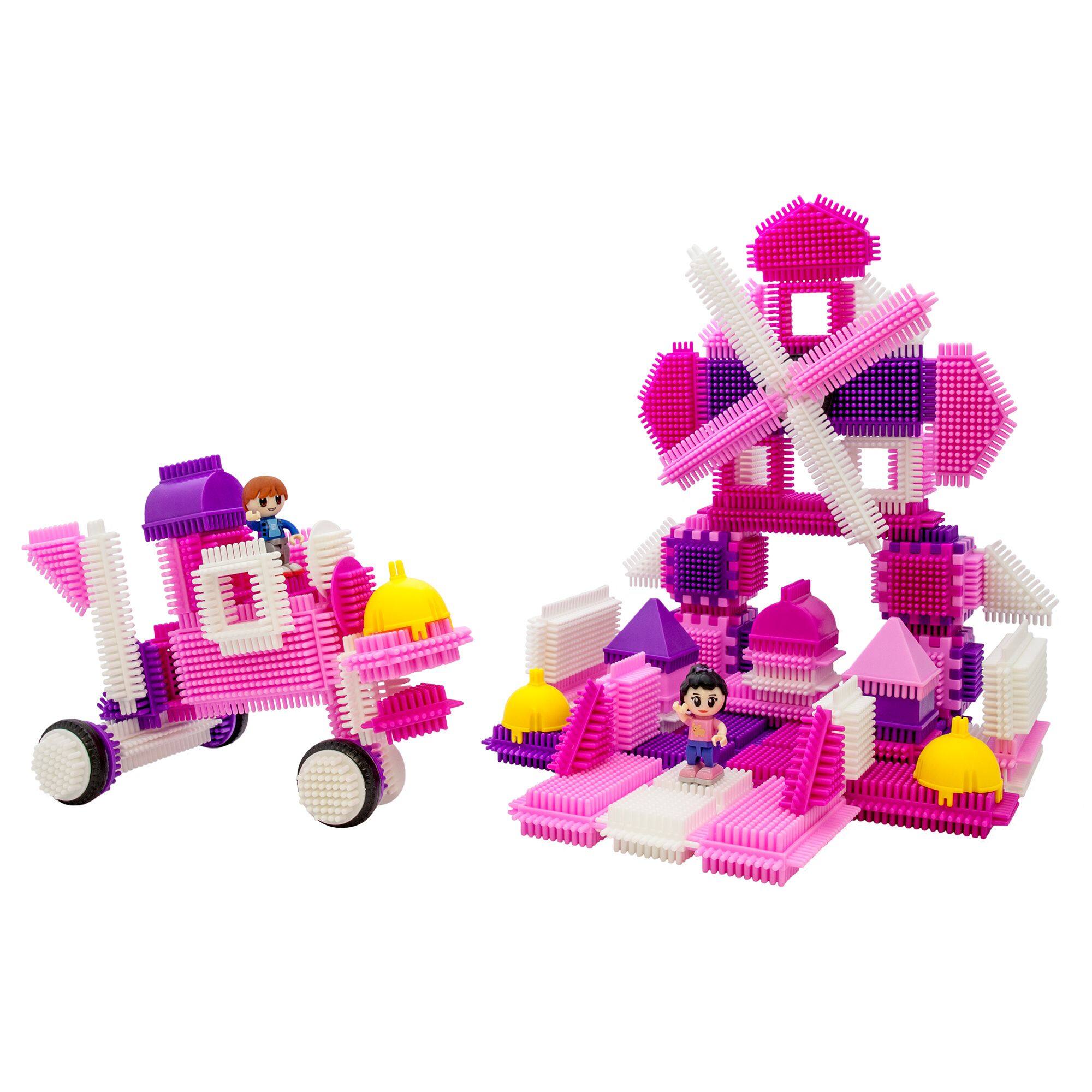 Alt View 2. PicassoTiles - PICASSO-TILES 106PCS Hedgehog Lock Building Blocks Tiles, Pink Castle Theme with Figures, STEM Educational Toy for Kids.