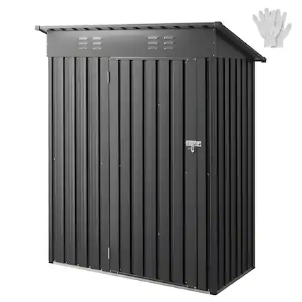 Front. VEVOR - 5 x 3 FT Metal Garden Shed, Storage Building with Lockable Door & 2 Louver Vents, Sloped Roof Metal Outdoor Storage Shed - Black.
