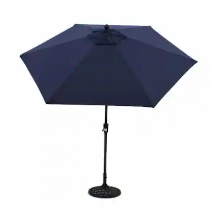 Front. Four Seasons Courtyard - Four Seasons Courtyard Brookfield 9 Foot Outdoor Patio Market Umbrella, Navy - Navy Blue.