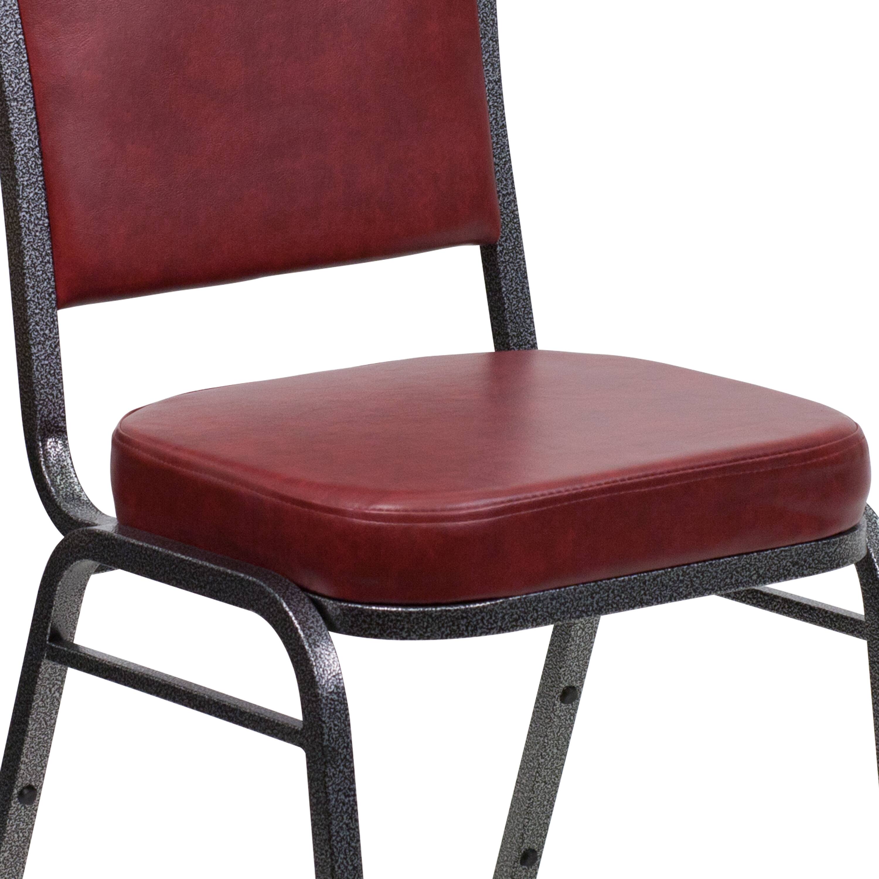 Alt View 9. Emma + Oliver - 4 Pack Crown Back Stacking Banquet Chair - Burgundy Vinyl/Silver Vein Frame.