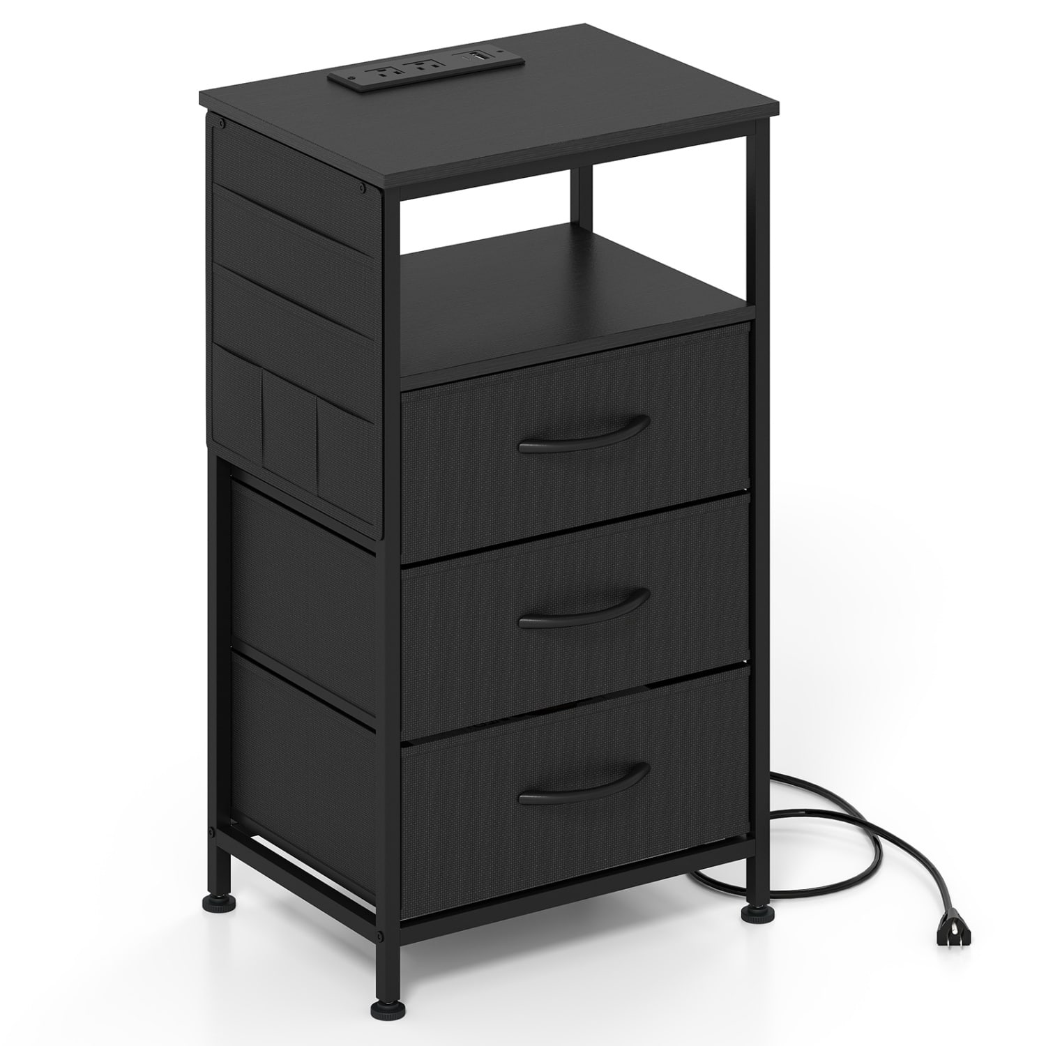 "WELLFOR - 27.5"" Modern Nightstand with Charging Station and 3 Fabric Drawers - Black" price history on PriceWatchPro