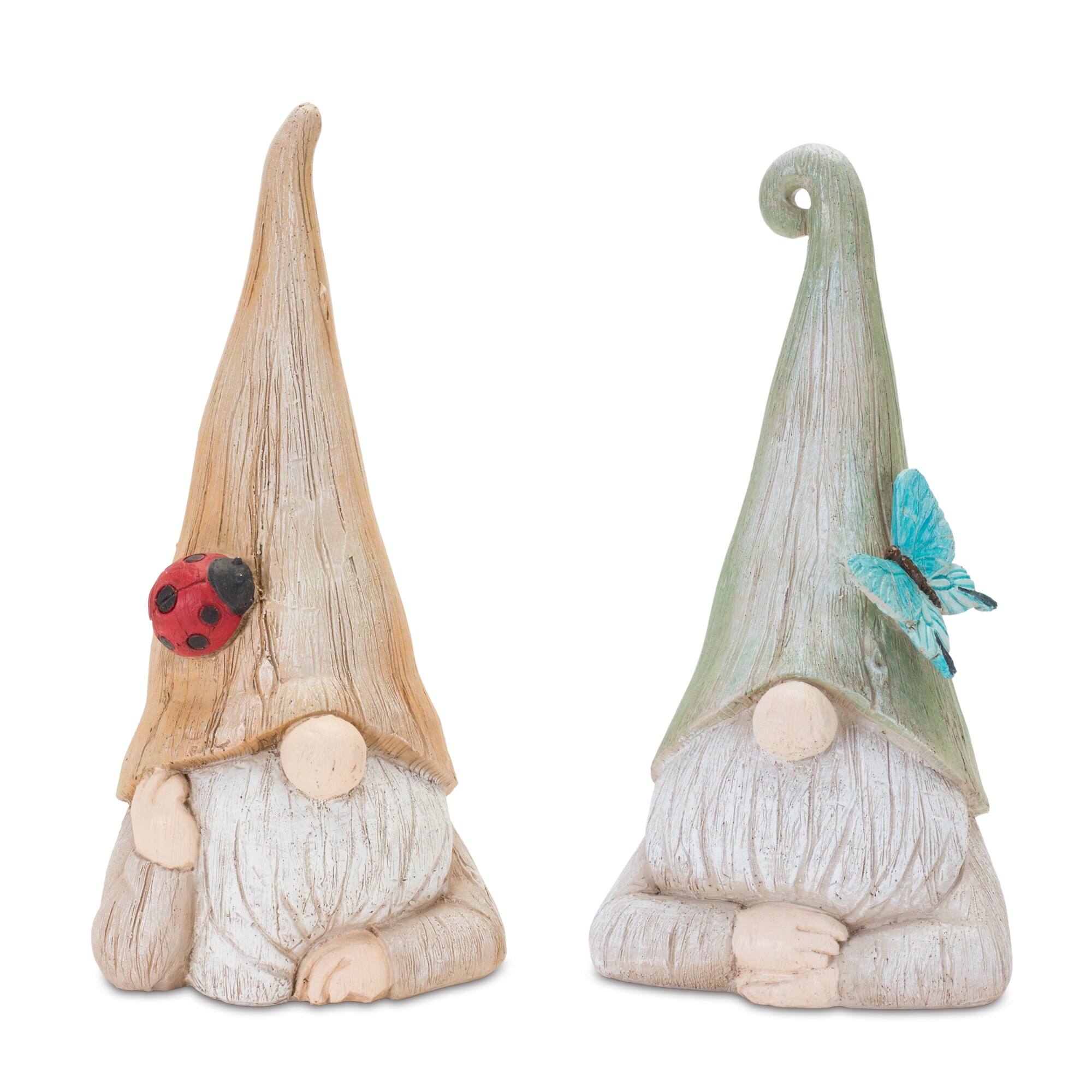 Front. BreeBe - Gnome Statue with Wood Grain Design (Set of 2) - Multicolor.