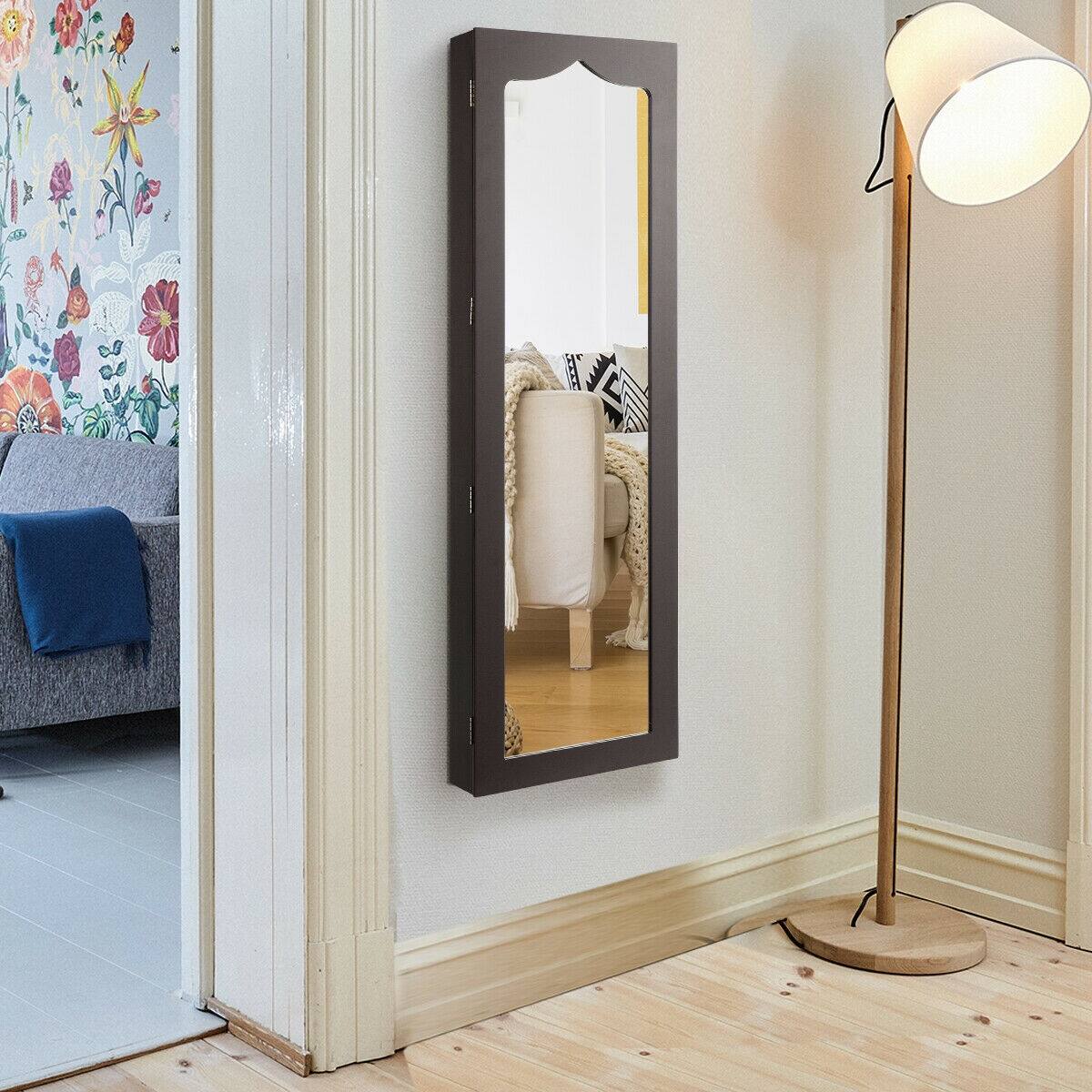Alt View 1. Ecooso - Lockable Wall Mounted Jewelry Armoire with Full-Length Mirror, LED Lights and 6 Drawers.