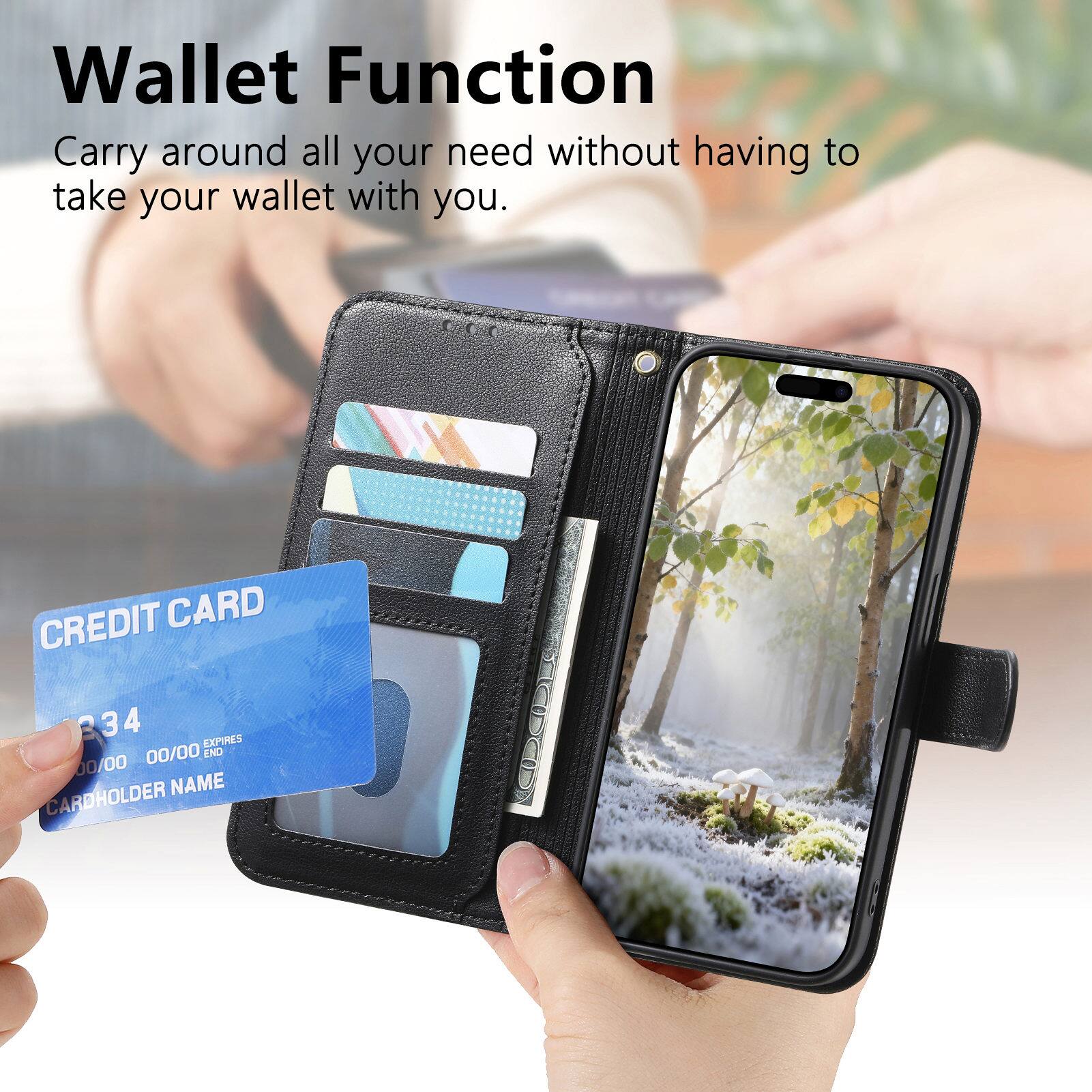 Wallet Function  
Carry around all your needs without having to take your wallet with you.

CREDIT CARD  
234  
EXPIRES 00/00  
END 00/00  
CARDHOLDER NAME
