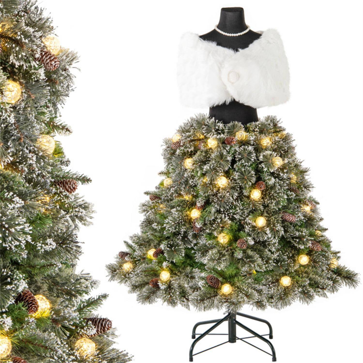 Back. Pefilos - 5ft Height Pre-Lit Artificail Christmas Tree, Holiday Display for Homes and Offices, Mannequin Xmas Tree - Green.