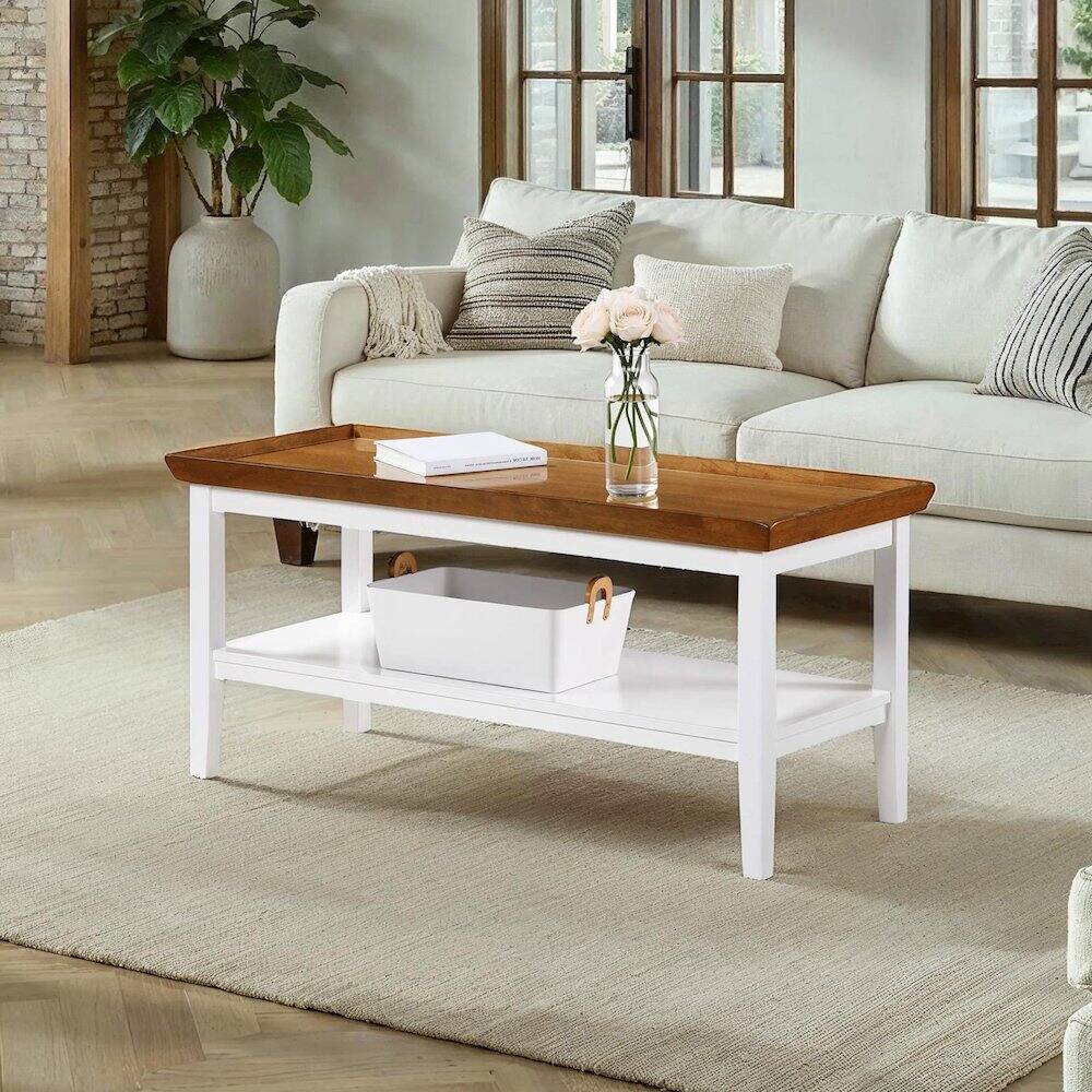 Left. Convenience Concepts - Ledgewood Coffee Table with Shelf - Driftwood/White.
