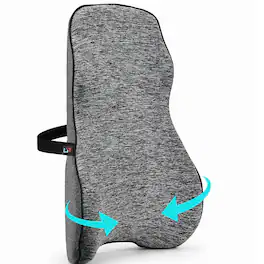Fosmon - Lumbar Support Pillow for Office Computer Chair, Memory Foam w/Strap, Car Comfort Seat Back Support Pain Relief Cushion - Gray
