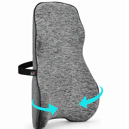 Front. Fosmon - Lumbar Support Pillow for Office Computer Chair, Memory Foam w/Strap, Car Comfort Seat Back Support Pain Relief Cushion - Gray.