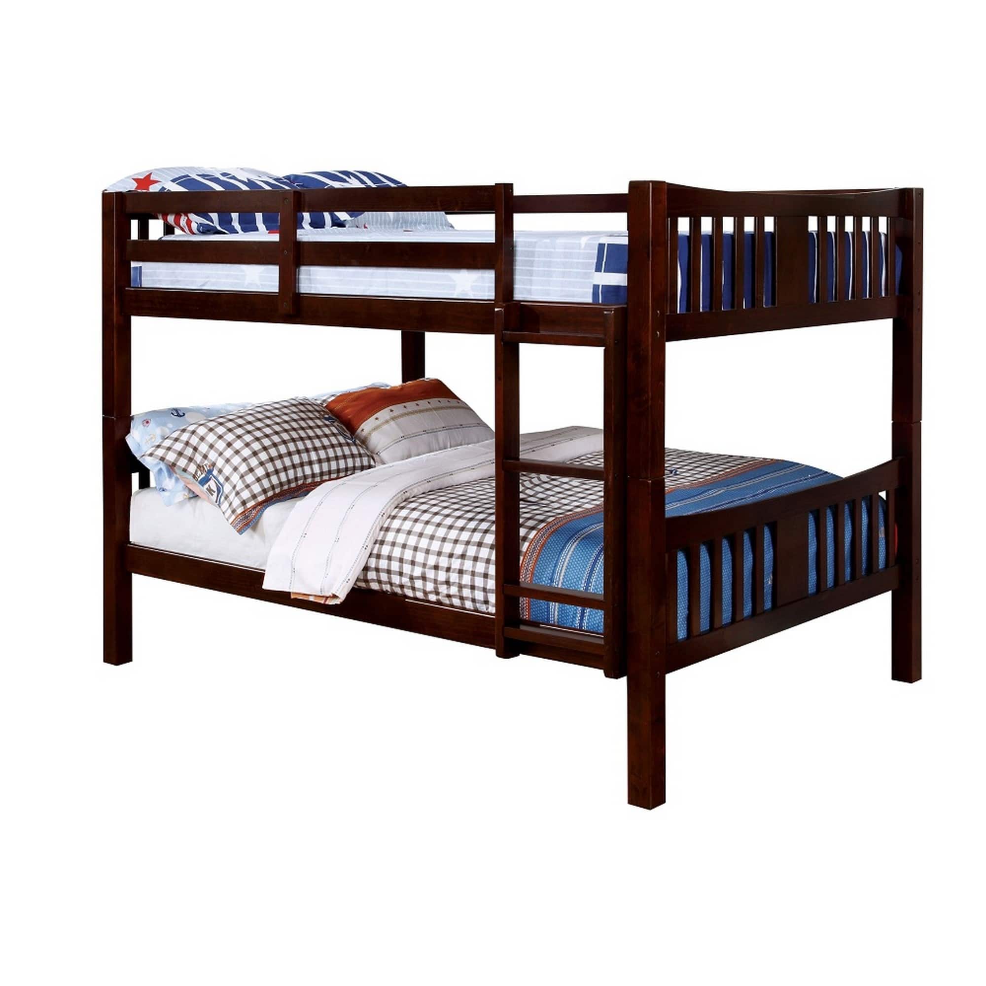 Manhattan Lane - Slatted Full Over Full Bunk Bed with Attached Ladder, Walnut Brown - Brown