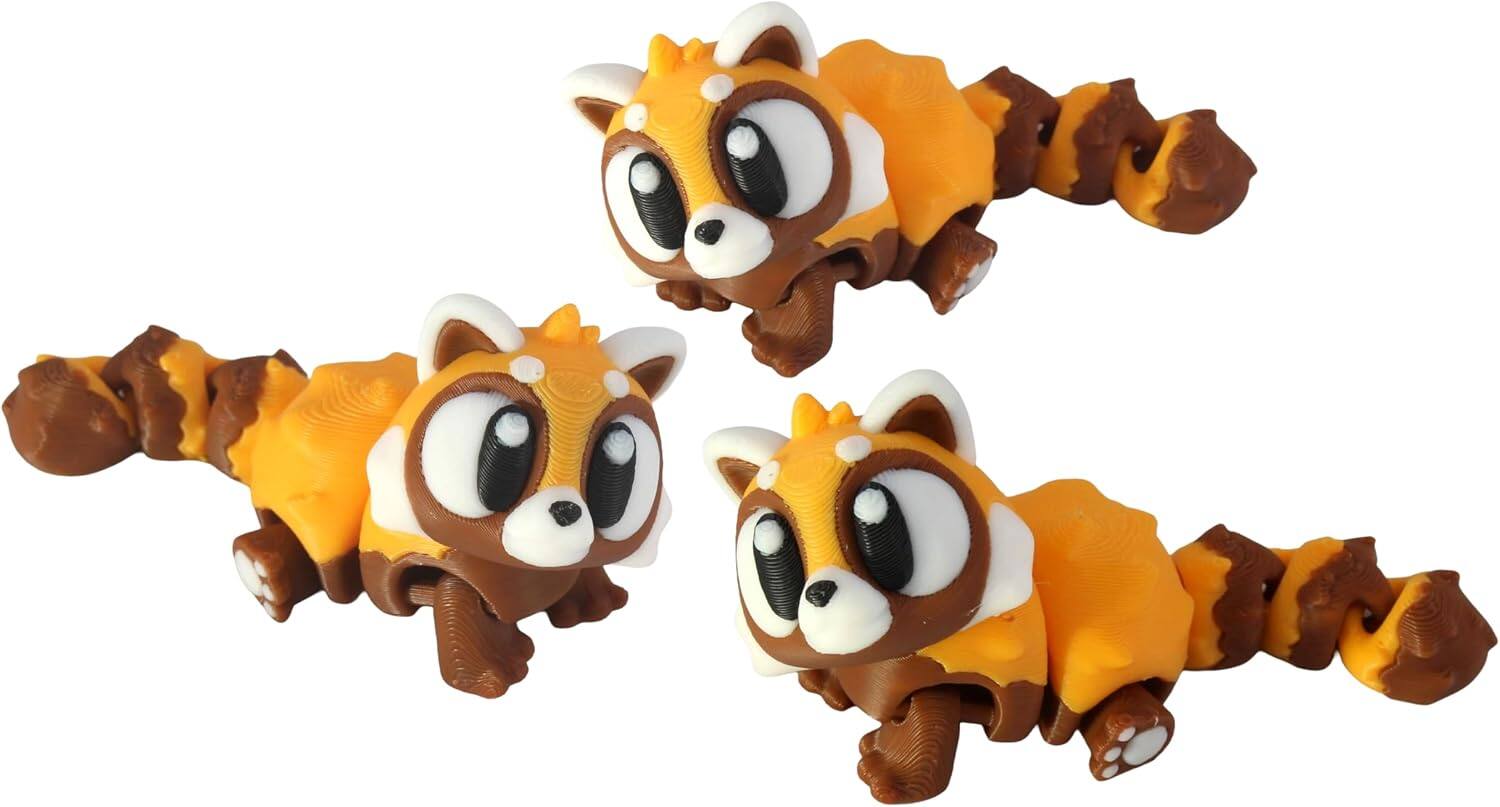 3D Printed Articulated Red Panda Fidget Toy 3 Pack Flexible Cute Animal Desk Decor, Adult Collectible Fidget by PowerTRC