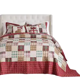 Greenland Home Fashions - Oxford Plaid Jumbo-Sized for Floor-Length Coverage Bedspread Set King/California King - Red