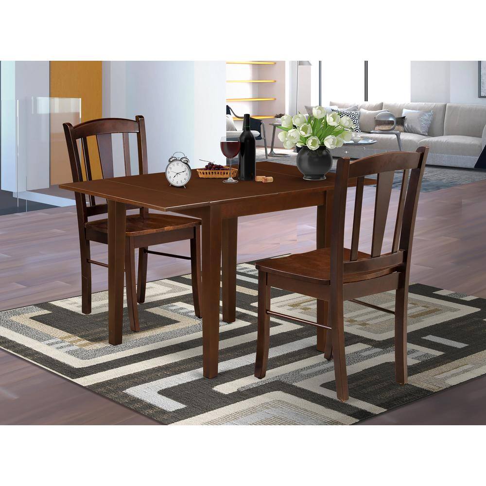 Alt View 3. East West Furniture - NDDL3-MAH-W - 3-Piece Kitchen Table Set- 2 Dining Chair with Wooden Seat and Slatted Chair Back - Dropleafs Kitchen - Mahogany.