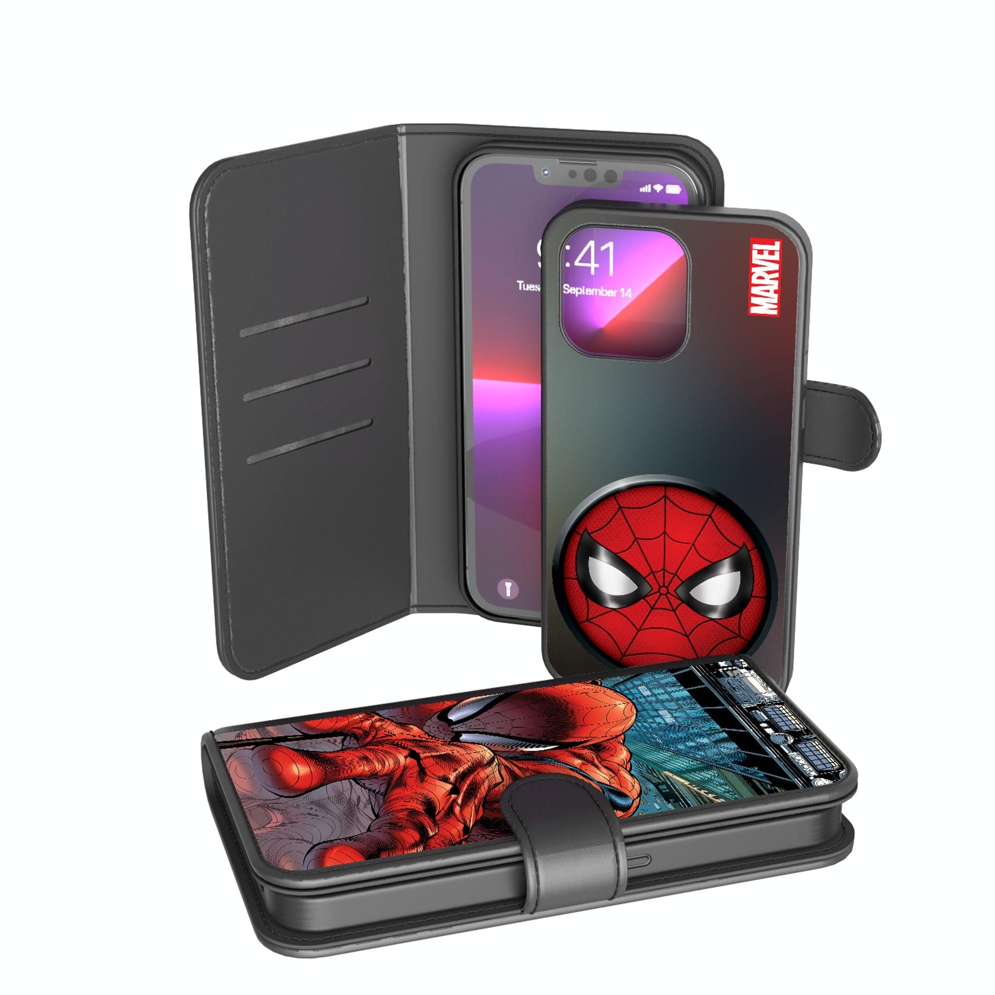 Keyscaper - Marvel Spider-Man Cover Art Wallet Phone Case - Apple iPhone 15 Pro - Multicolor