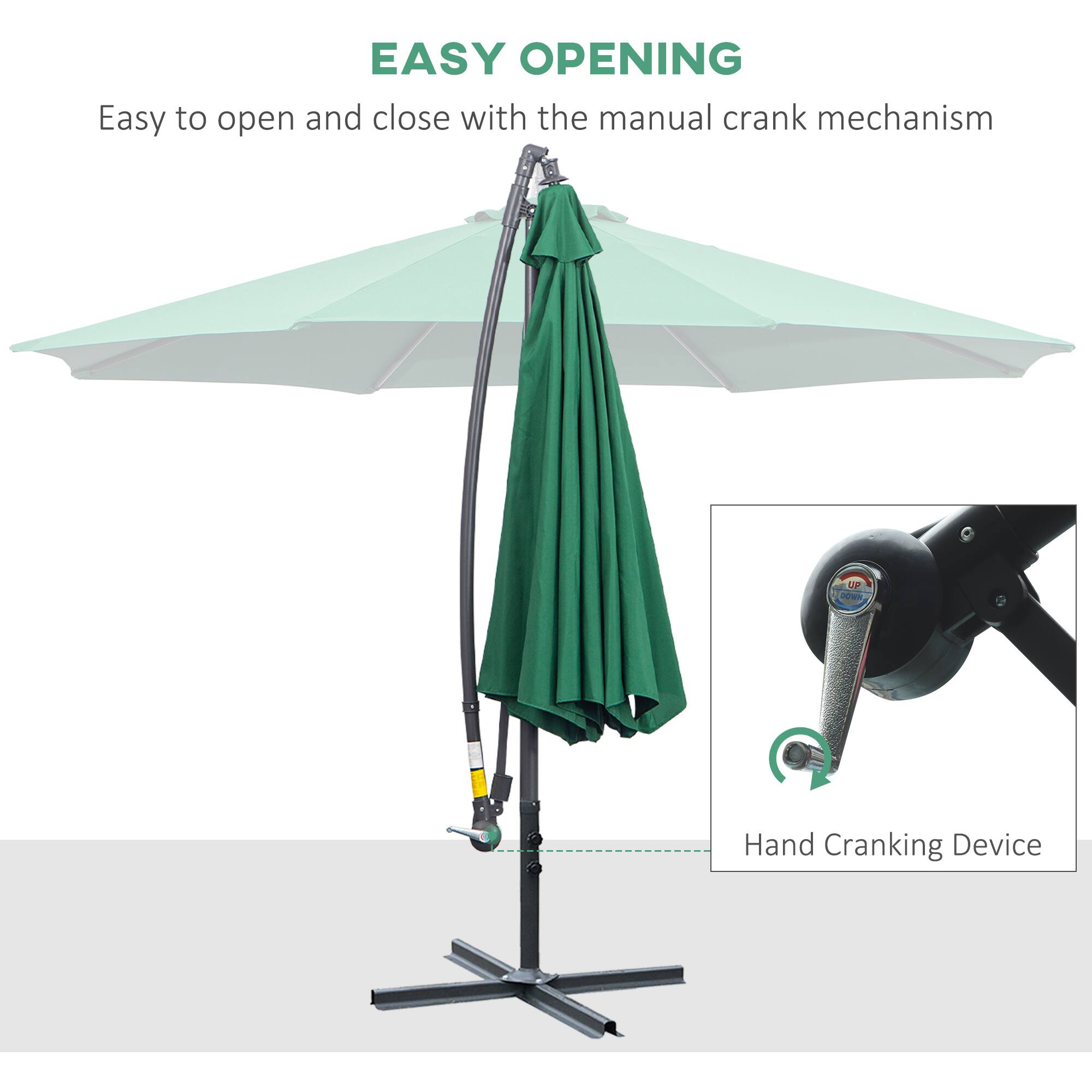 EASY OPENING  
Easy to open and close with the manual crank mechanism  

Hand Cranking Device