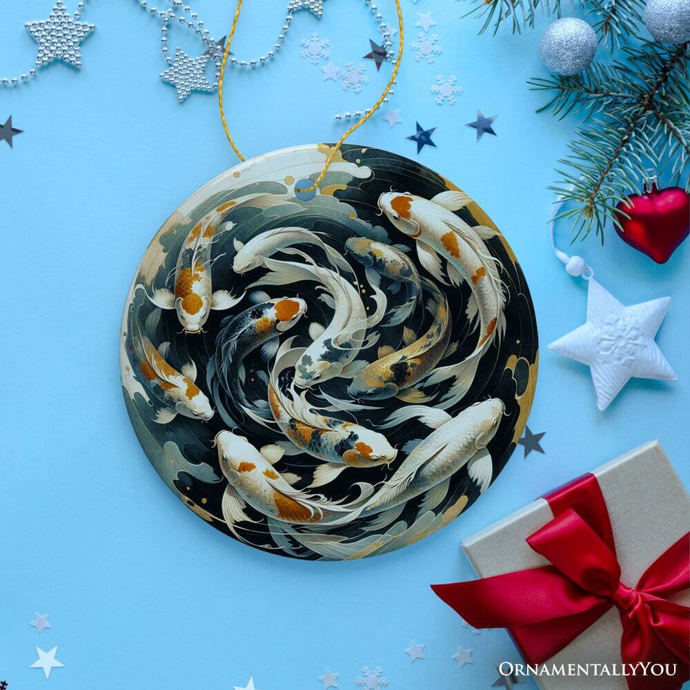 Back. OrnamentallyYou - Koi Fish Contemporary Art Ceramic Ornament Elegant Painting Decor And Souvenir - Multi-colored.