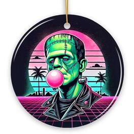 OrnamentallyYou - Vaperwave Mrs Frankenstein Retro Neon Horror Ornament, Synthwave 80's Styled Classic Halloween Gift - Multi-colored