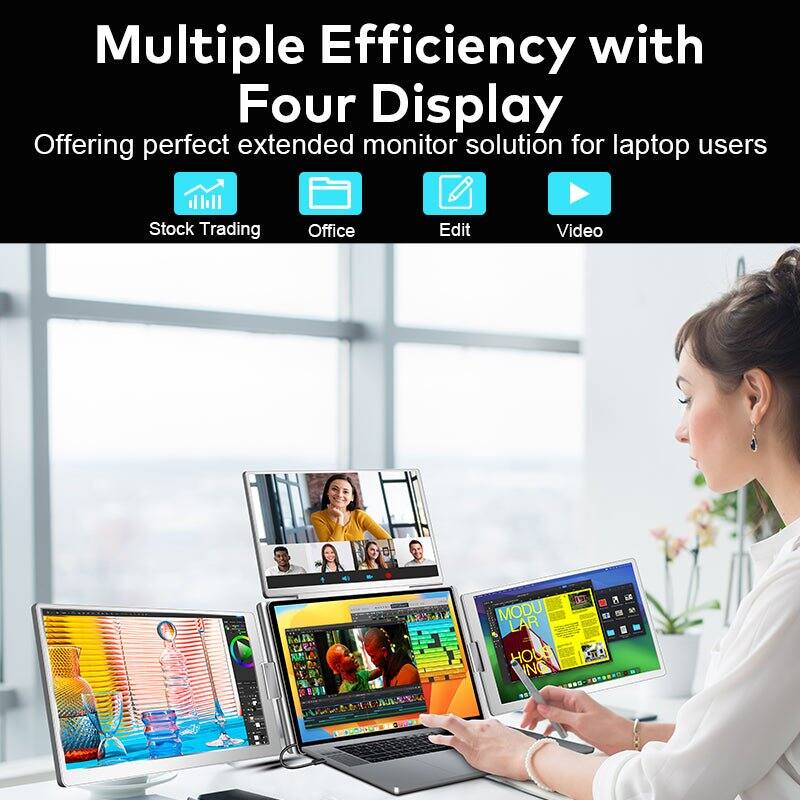 Multiple Efficiency with Four Display  
Offering perfect extended monitor solution for laptop users  

Stock Trading  
Office  
Edit  
Video  

MODULAR HOUSE