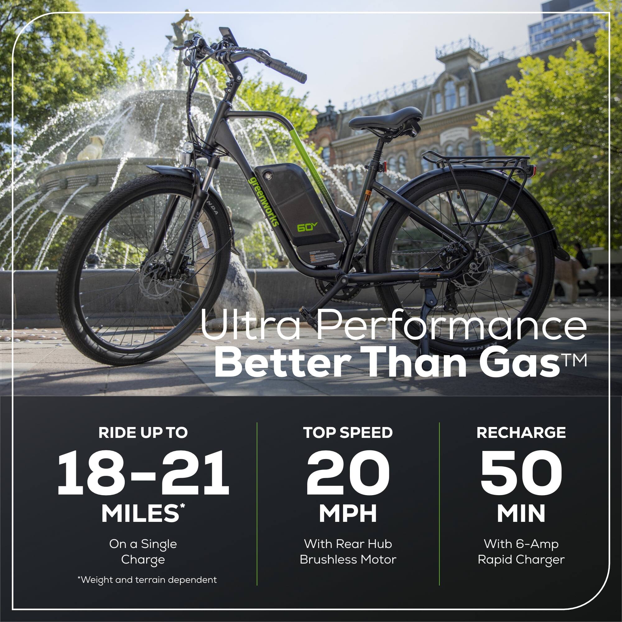 Alt View 5. Greenworks - Greenworks 60V Electric Commuter Bike for Adults, 27.5" Tires, 500W Peak Motor, with Removable Battery & Charger - Green.