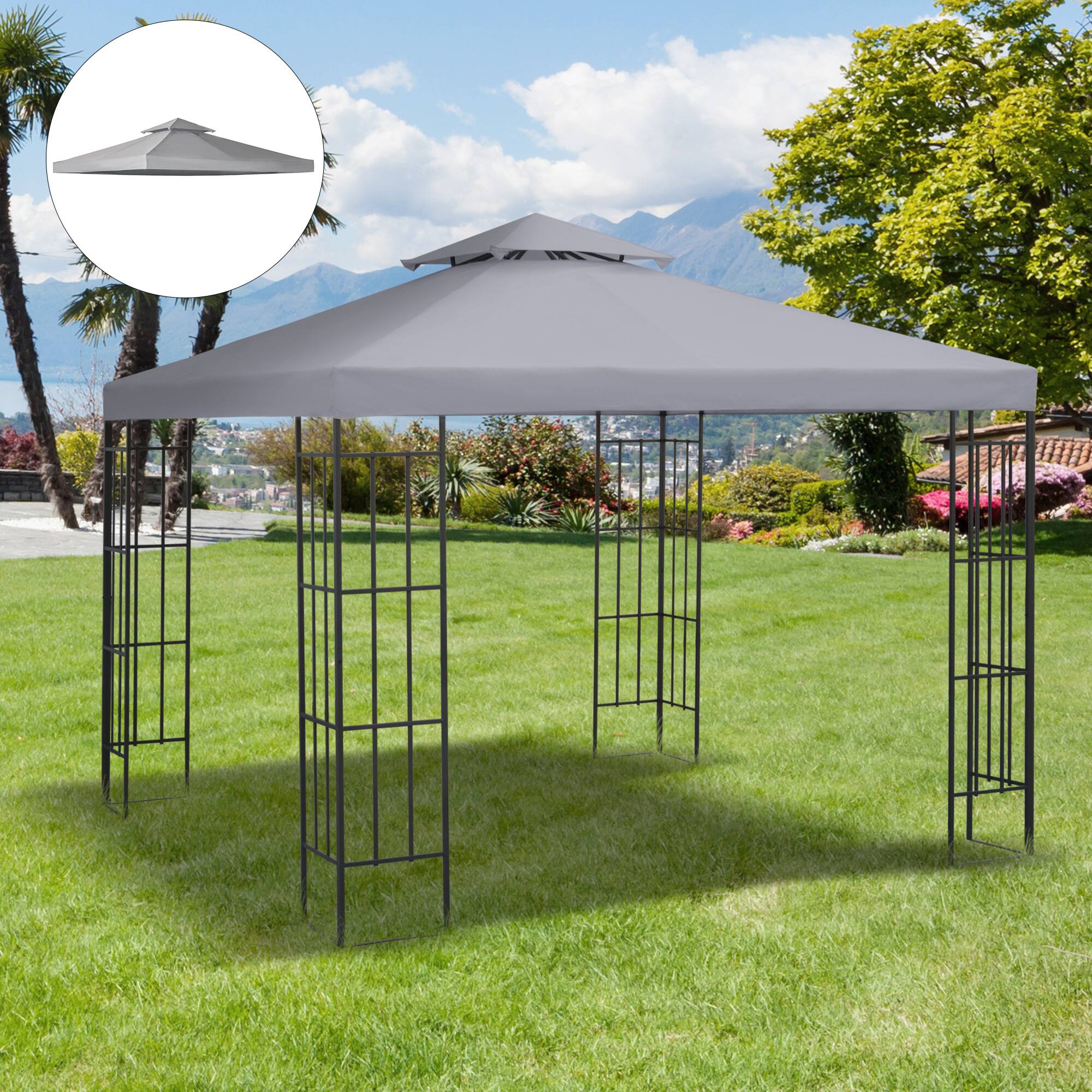 Alt View 1. Outsunny - 10' x 10' Gazebo Replacement Canopy, 2-Tier Top UV Cover for 9.84' x 9.84' Outdoor Gazebo - Light Gray.