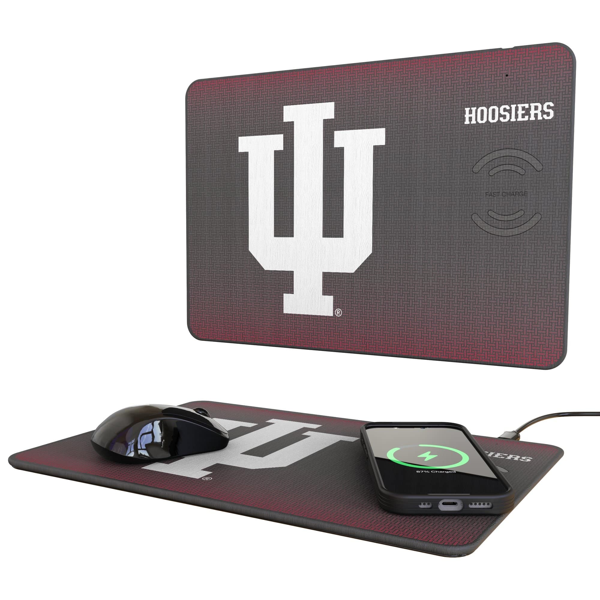 Keyscaper - Indiana Hoosiers Linen Print Wireless Charger & Mouse Pad - Black