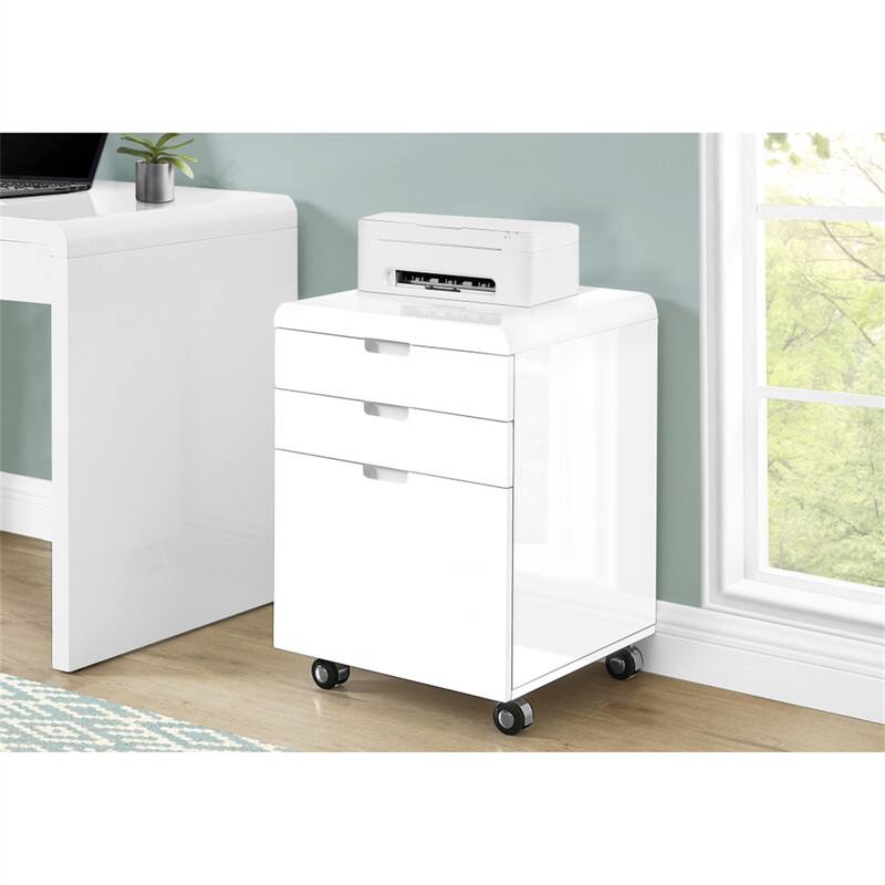 Alt View 6. HTUTWOO - File Cabinet - 3-Drawer Rolling Mobile Storage Cabinet, Printer Stand, Office Organization, Glossy White Laminate Finish - White.