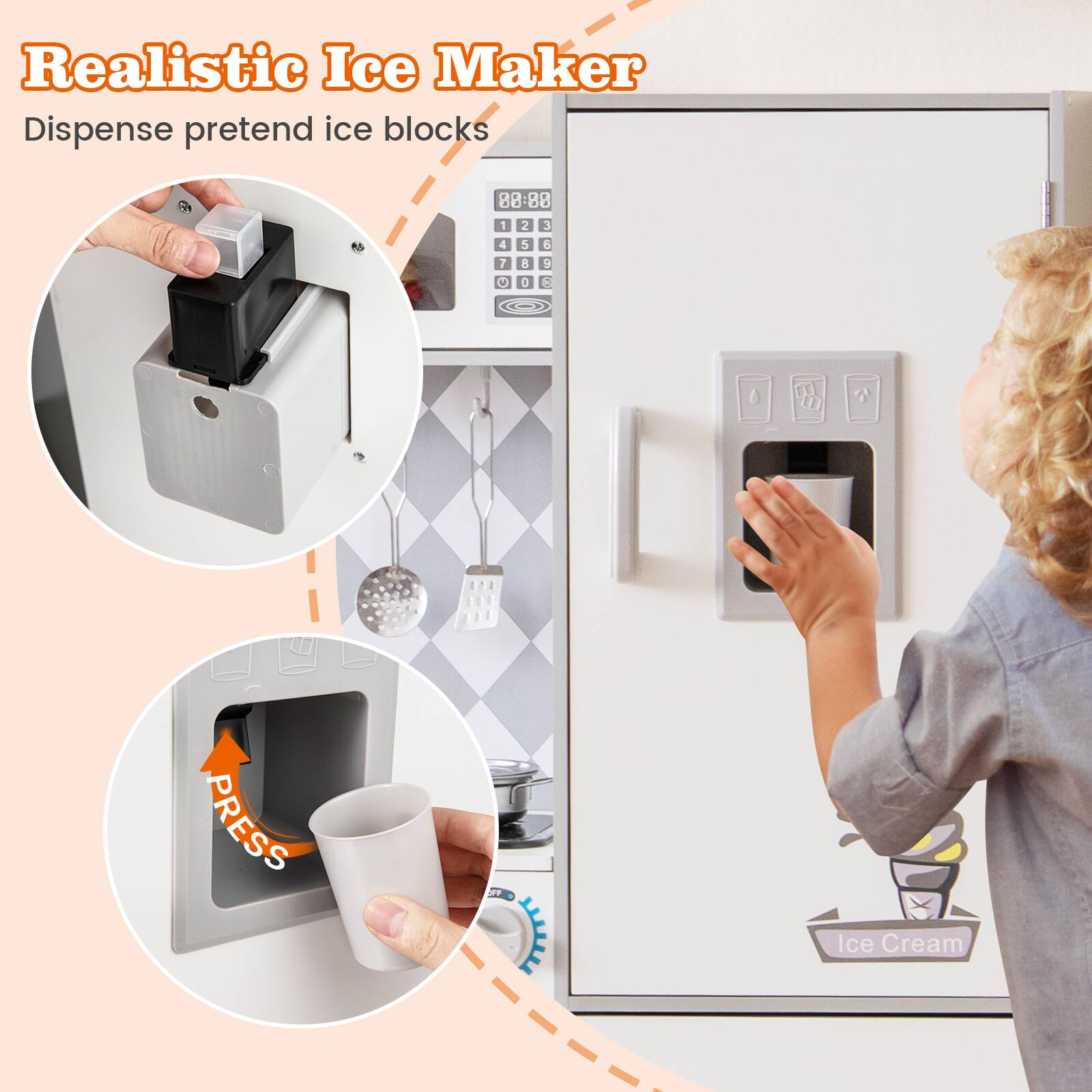 Realistic Ice Maker  
Dispense pretend ice blocks  

PRESS