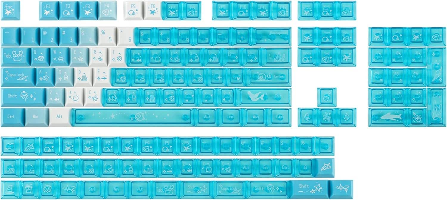 EPOMAKER - DuoChrome Keycaps Set, 150 Keys, Cherry Profile, Shine Through, PBT+PC - Blue