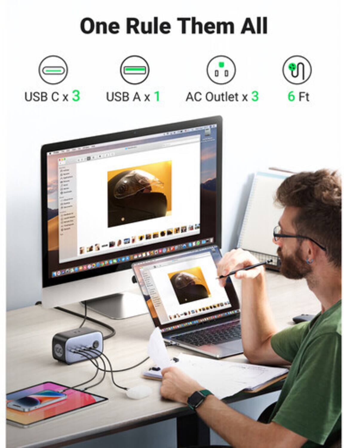 One Rule Them All  
USB C x 3  
USB A x 1  
AC Outlet x 3  
6 Ft