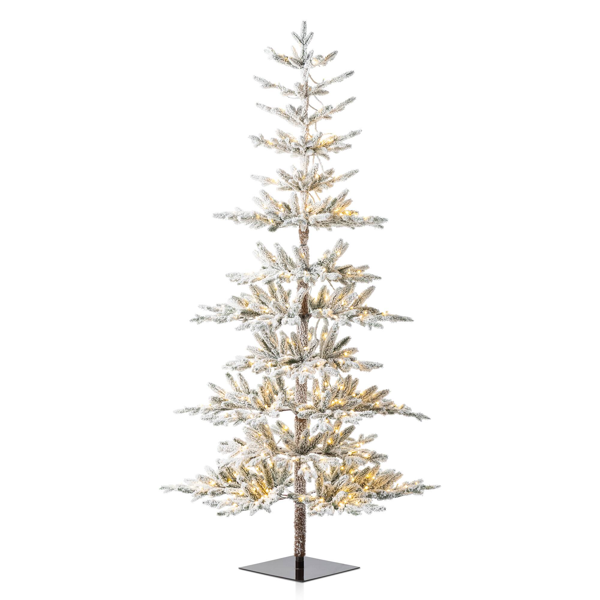 Angle. Glitzhome - 7ft Deluxe Pre-Lit Flocked Slim Fir Artificial Christmas Tree with 400 Lights - White.