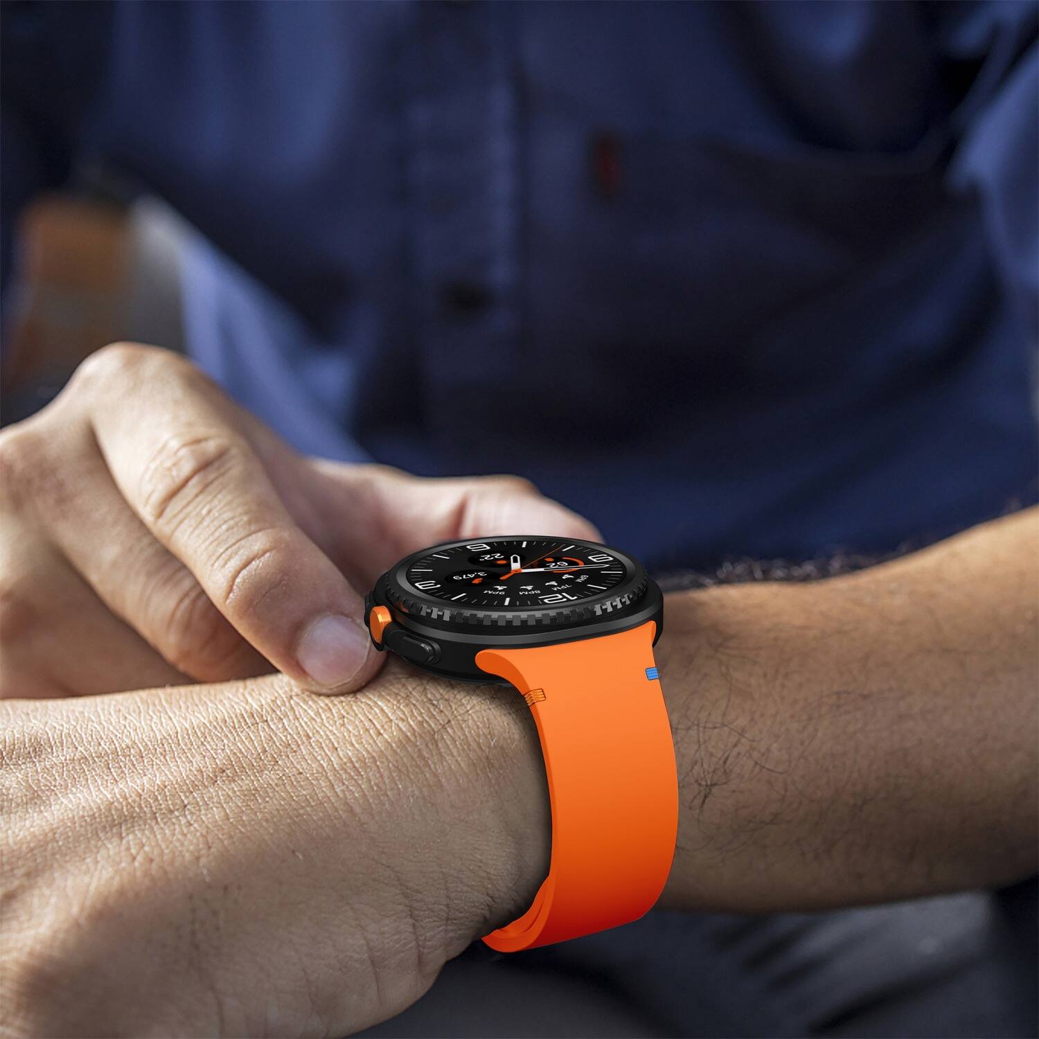 Left. StrapsCo - Active Band Silicone Rubber Watch Strap For Samsung Galaxy Watch 8 (Short-Medium) - Sunrise.