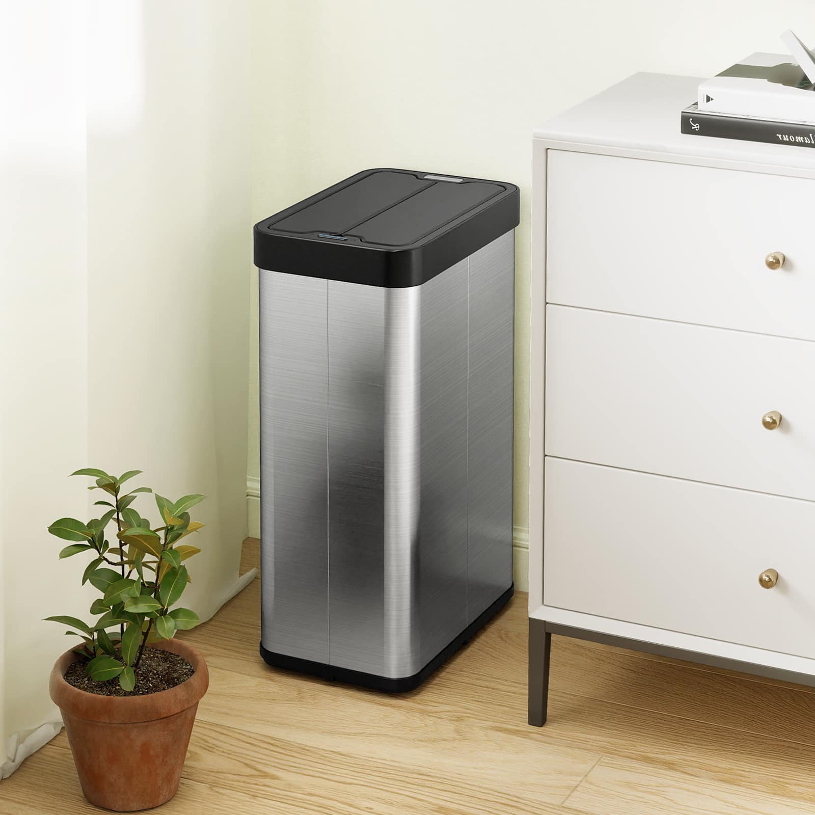 Gymax 16 Gallon Trash Can w/Wing Lids for Bedroom Bathroom Kitchen