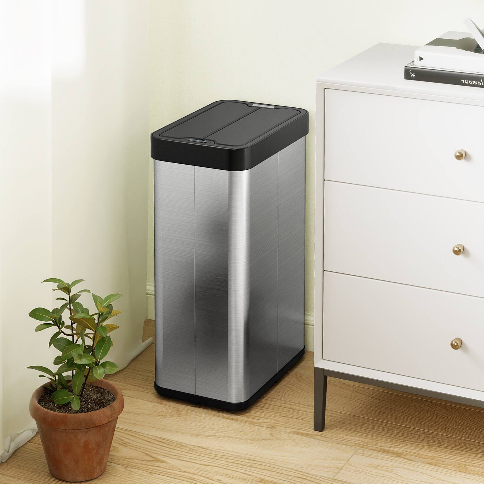 Alt View 1. Gymax - Gymax 16 Gallon Trash Can w/Wing Lids for Bedroom Bathroom Kitchen Stay OpenSliver - Silver.