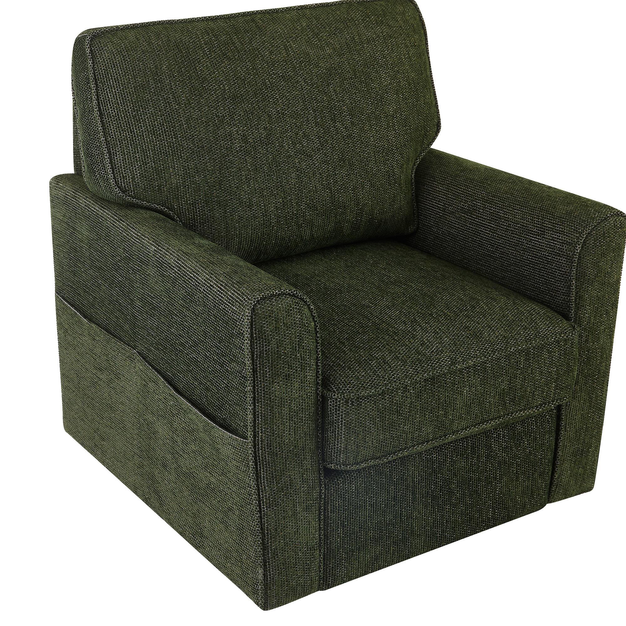 Back. Bestier - 360° Swivel Green Accent Chair with Side Pockets, Upholstered Chenille Armchair Sofa for Bedroom Office Living Room - Green.