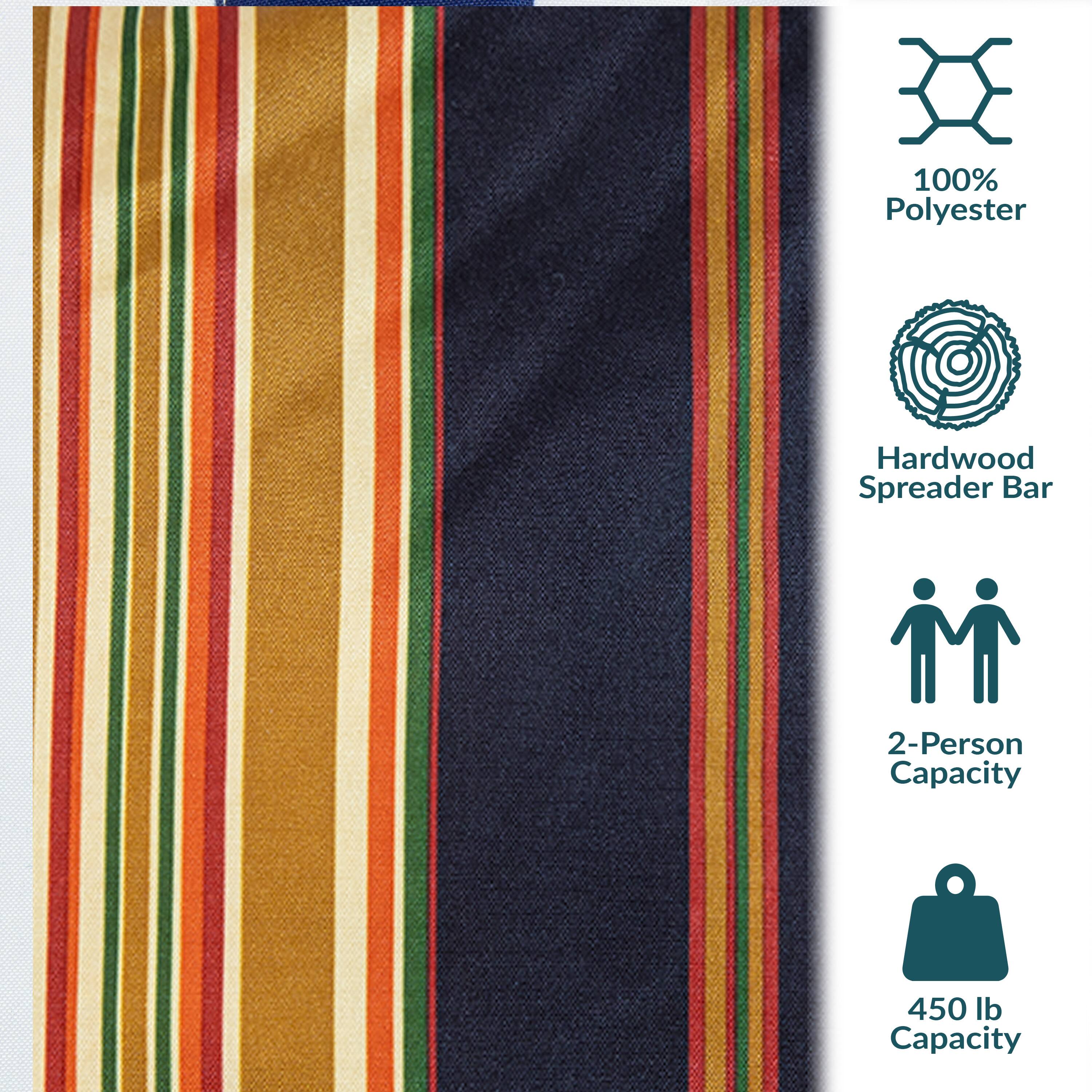 100% Polyester  
Hardwood Spreader Bar  
2-Person Capacity  
450 lb Capacity