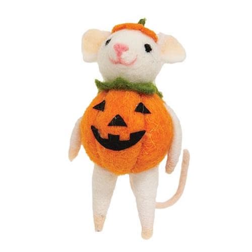 BreeBe - Felted Halloween Pumpkin Mouse Ornament - Multi